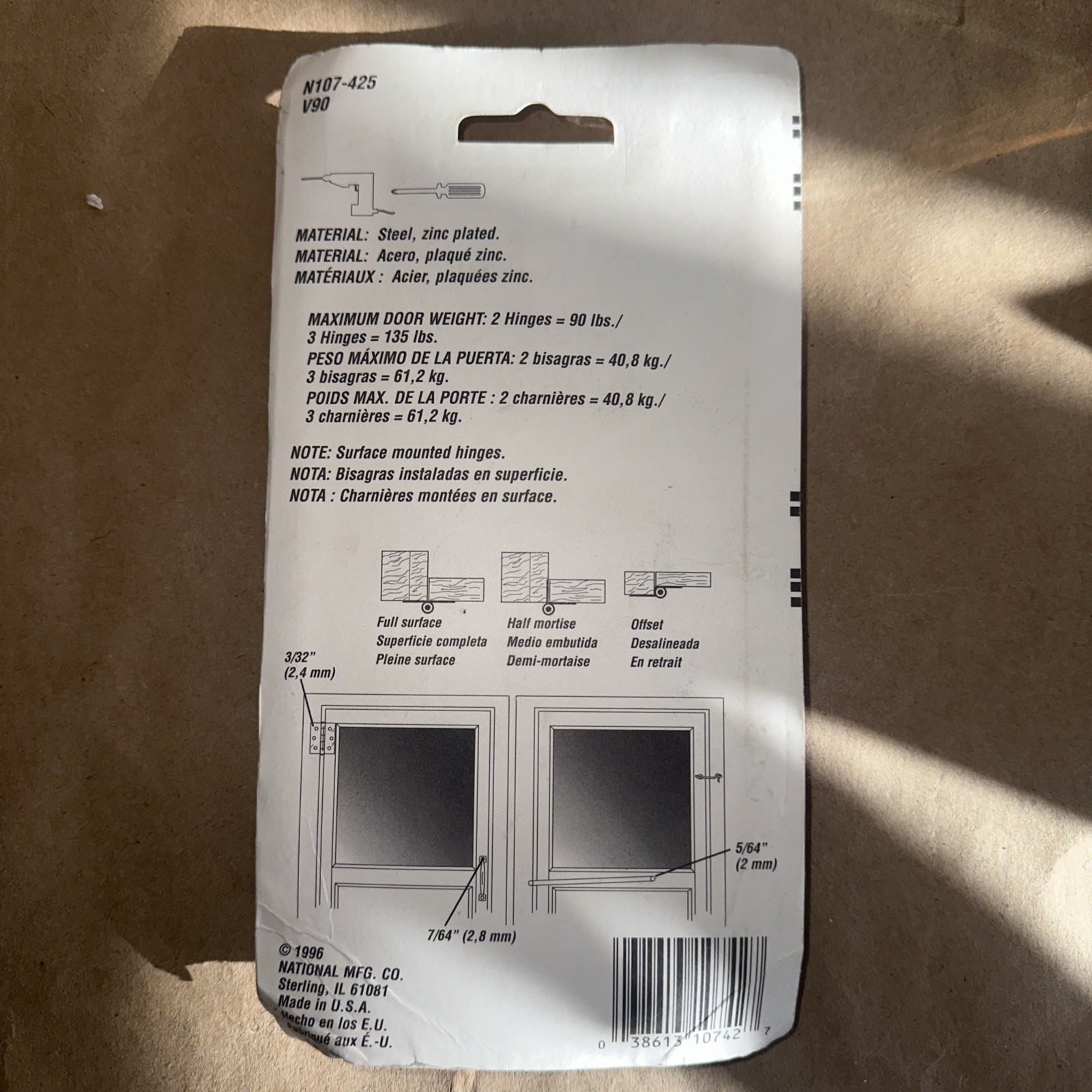 New National Hardware Zinc-Plated Screen/Storm Door Hinge Set