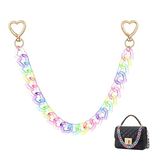 Nogeqi Acrylic Bag Chain, 14.76 Inch, Acrylic Purse Chain, Heart Colorful Bag