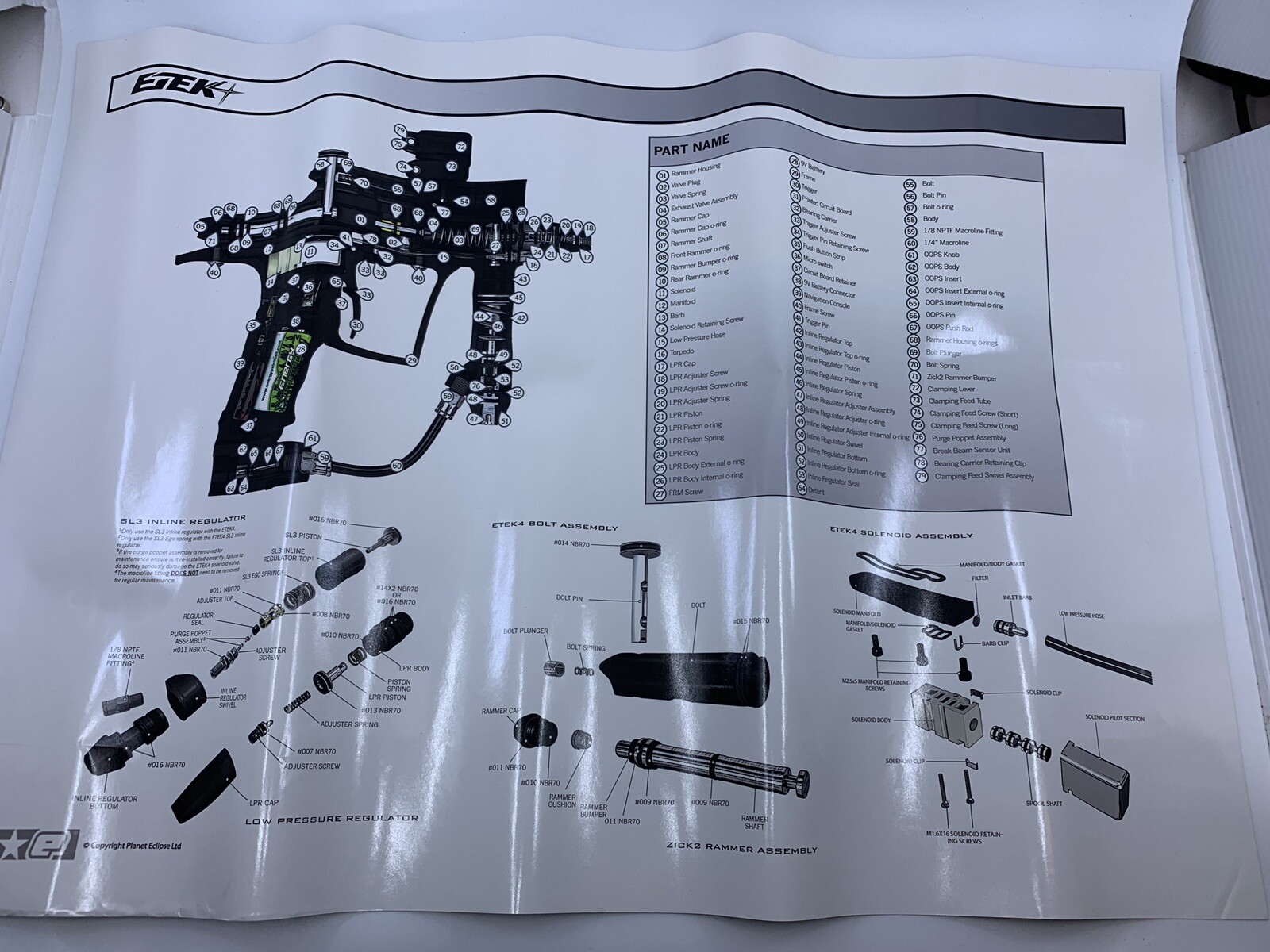 NEW Planet Eclipse ETEK Paintball Marker Parts List Poster - Tech Breakdown Mat