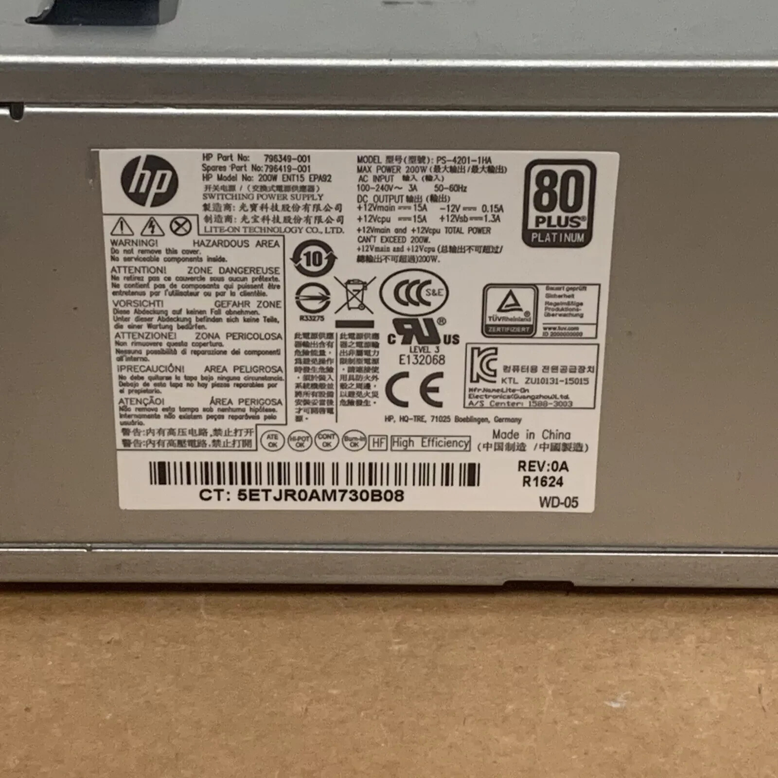 901912-003/004/001 796419-001 796349-001 HP 200W Power Supply 600 G2 800 G2 SFF