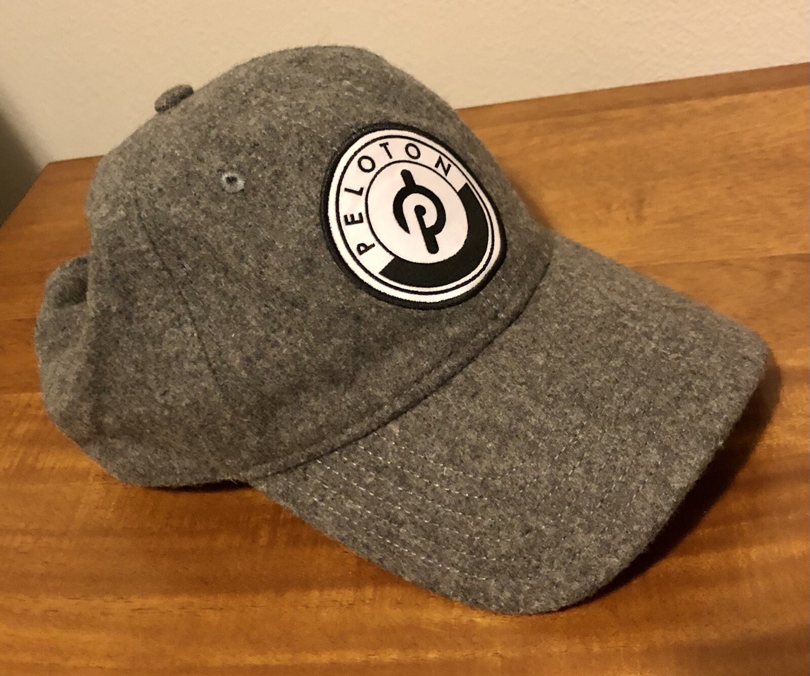 Peloton Cycle Tread Wool Strapback Hat Logo Patch Gray Red Adjustable Cap EUC