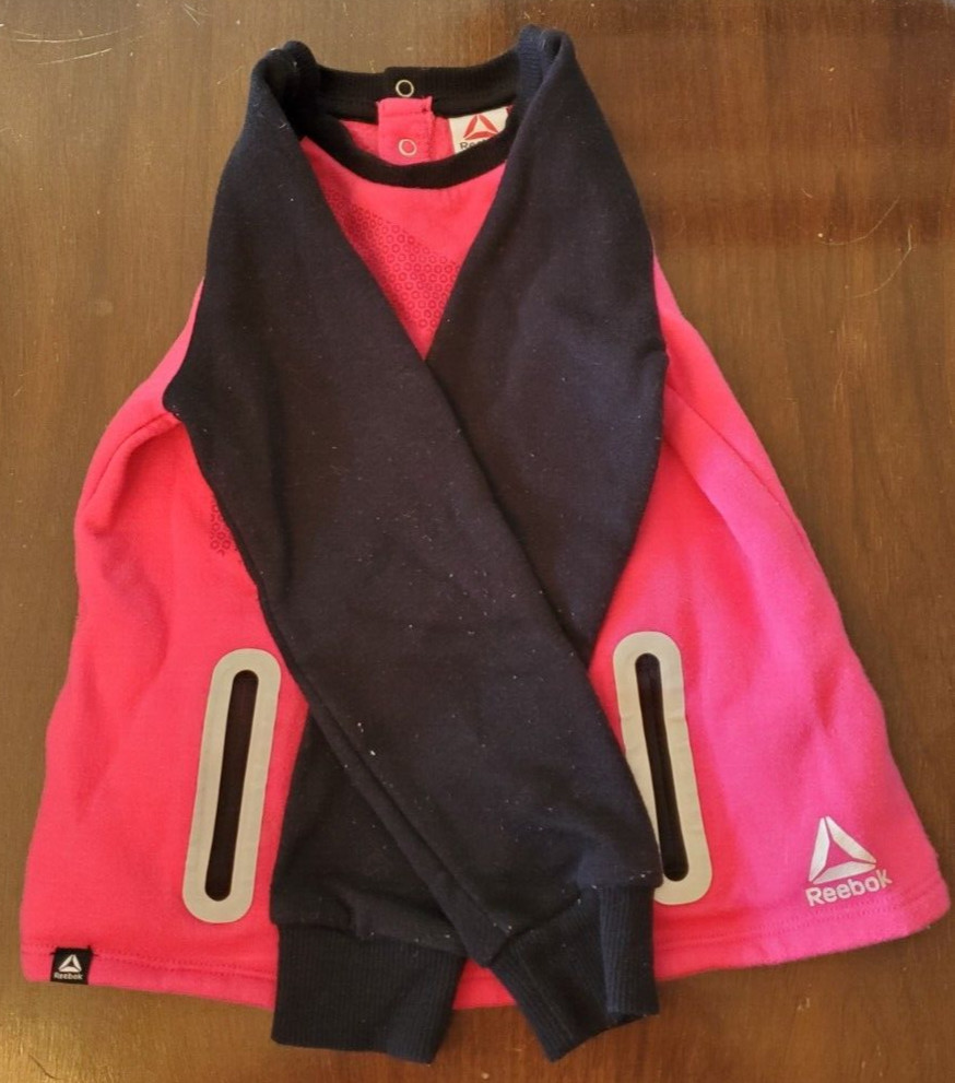Reebok Toddler Girl Pink and Black Long Sleeve Top Shirt Sweatshirt Reflective