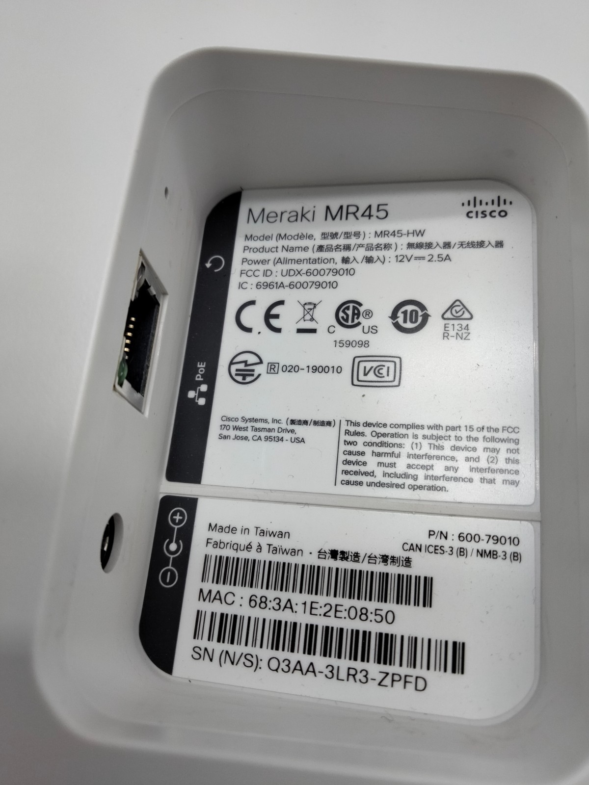 Cisco Meraki MR45-HW Wireless Access Point White UNCLAIMED