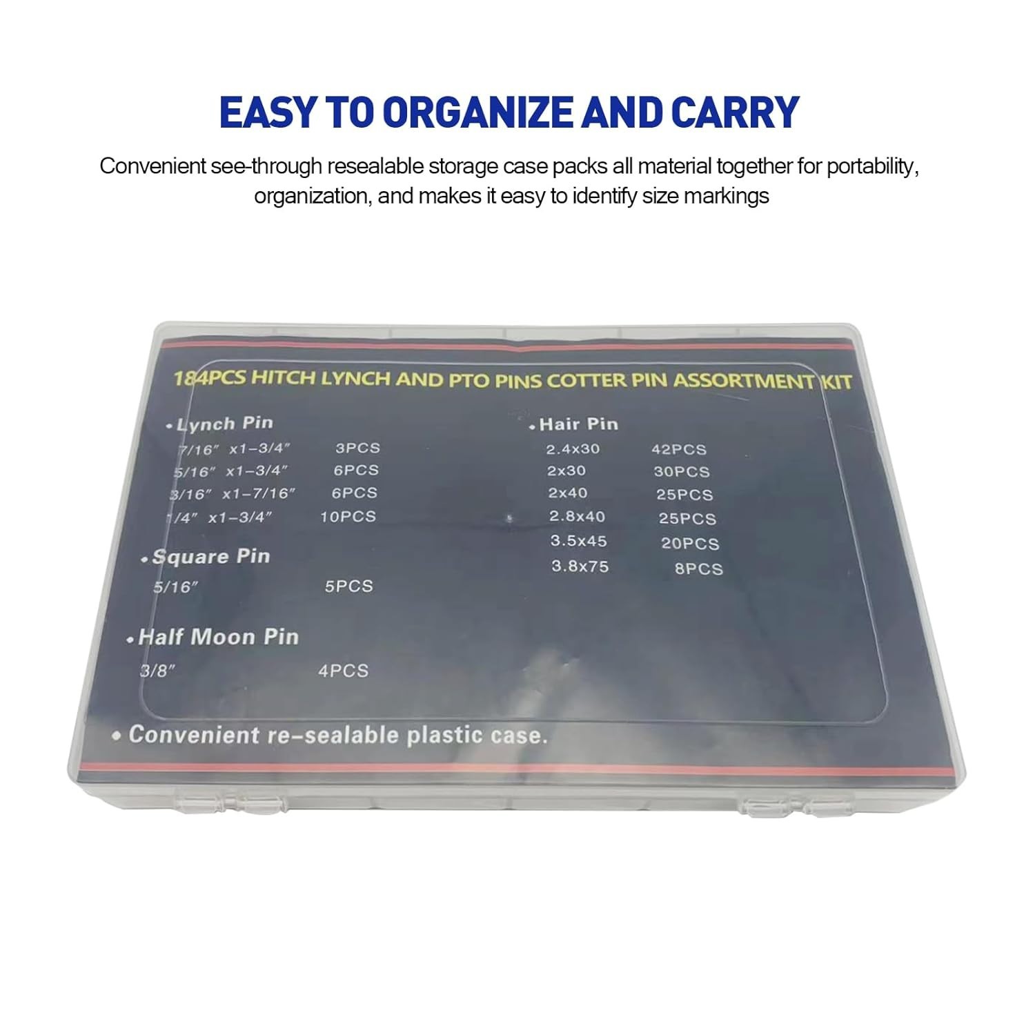 Heavy Duty Cotter Pin Assortment Kit - 184 Pcs