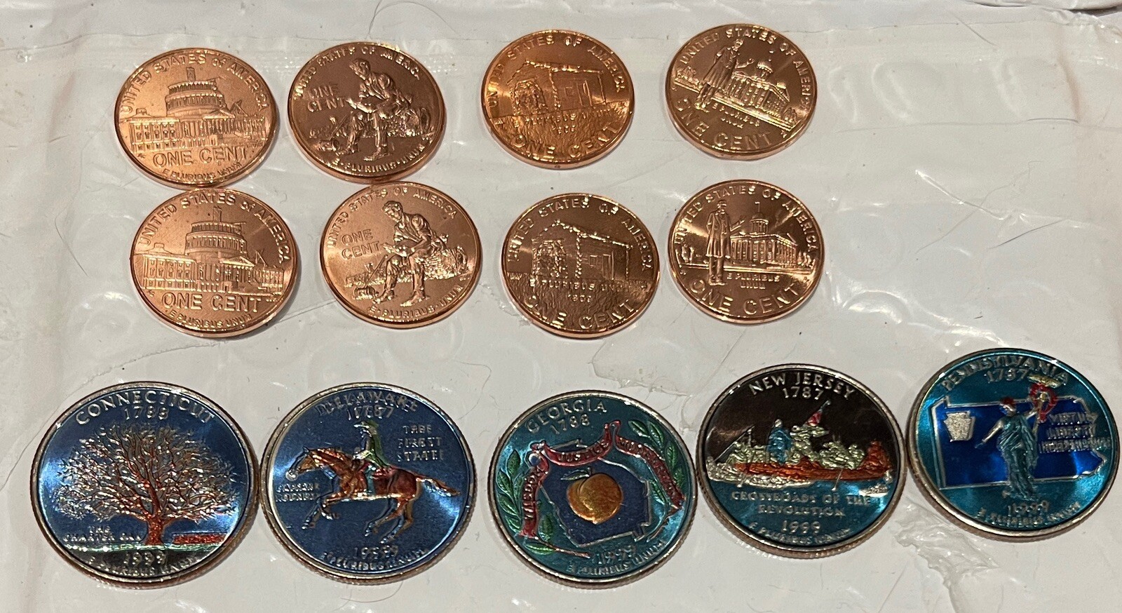 2009 Life Of Abraham Lincoln P&D set+ 5 State Quarters Fr 1999 Color EnhancedUNC