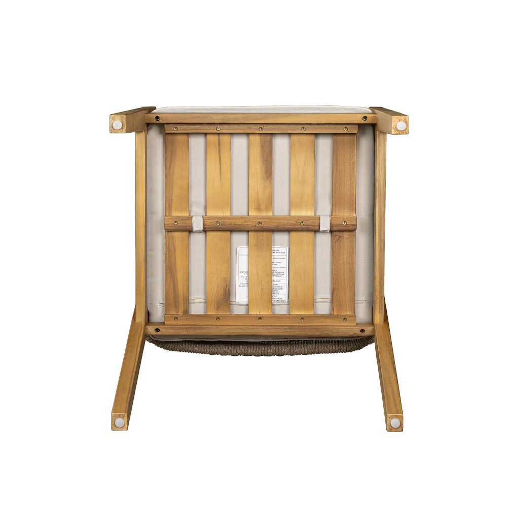 Dining Chair Set of 2 - Light Teak Acacia Wood, Patio Style with Rope Backrest