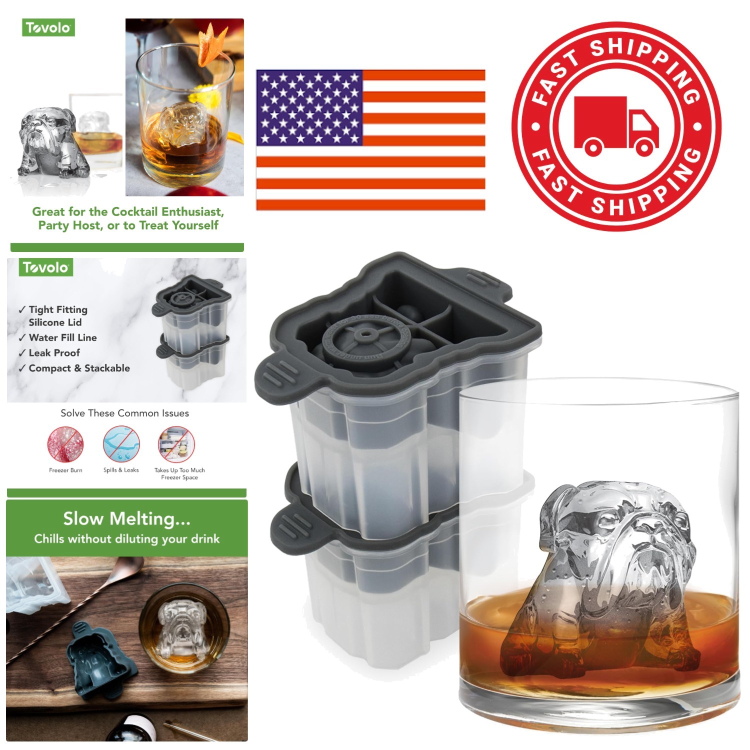 Large Bulldog Ice Cube Molds Keep Drinks Cold Longer Perfect for Parties