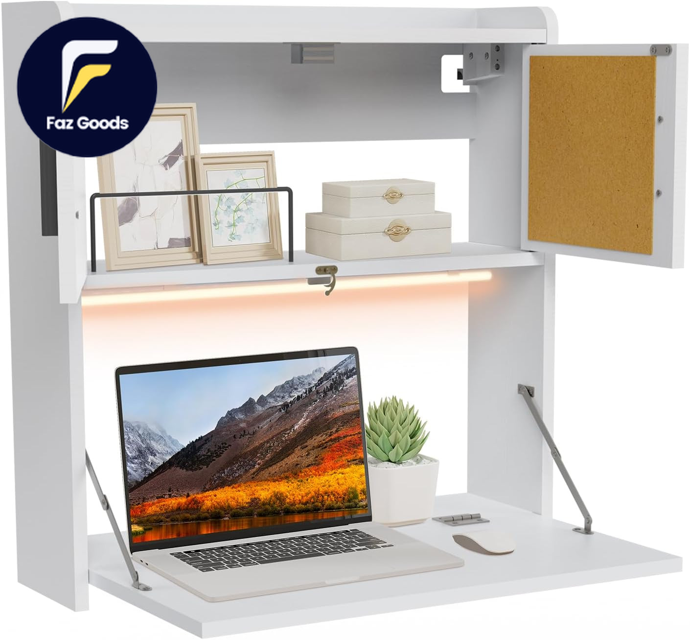 Wall Mounted Desk with LED Light Multifunctional Fold down Laptop Computer Table