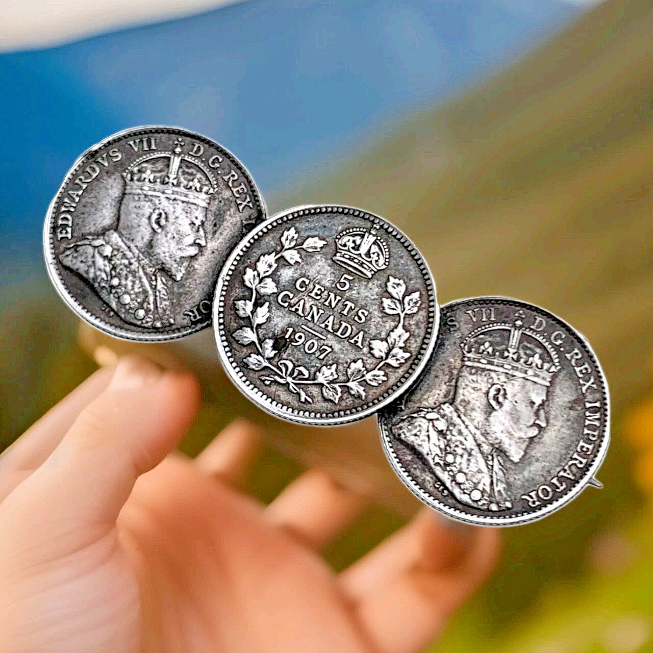 🍁 Rare Canada 1907 & 1910 5c Cent 92.5% Sterling Silver Canadian Coin Pin