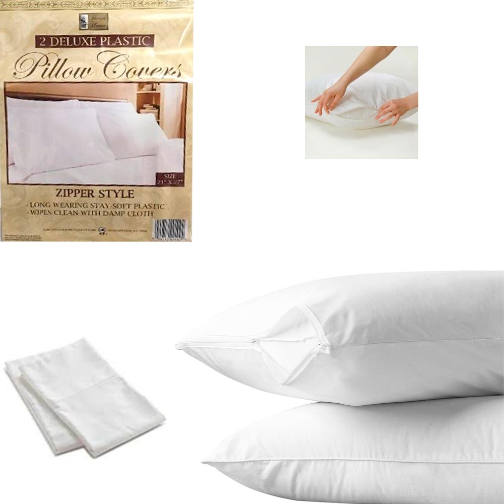 2 White Hotel Pillow Plastic Cover Waterproof Protector Bed