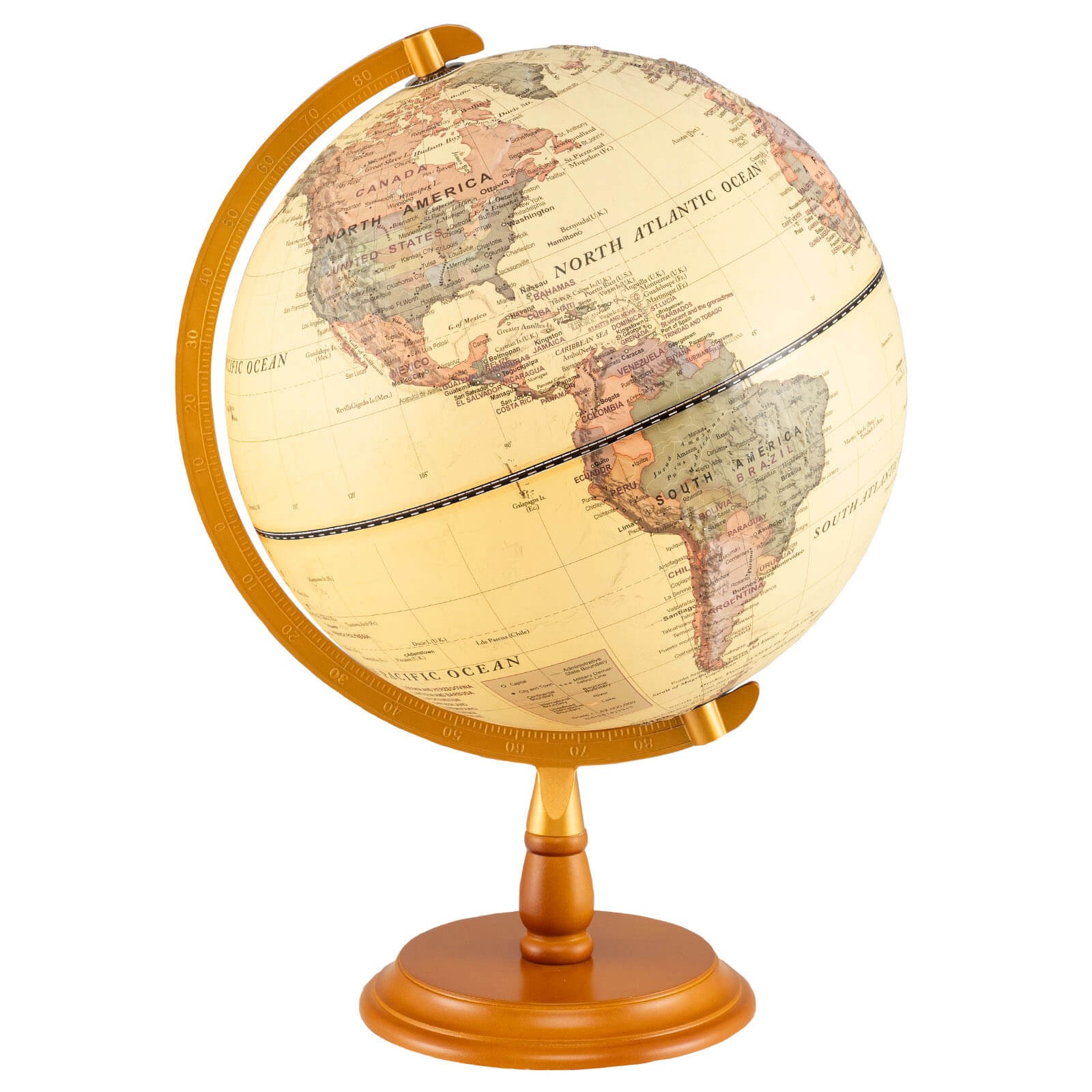 12" Illuminated World Globe w/Raised Relief LED Lights & Time Zone Non-Slip Base