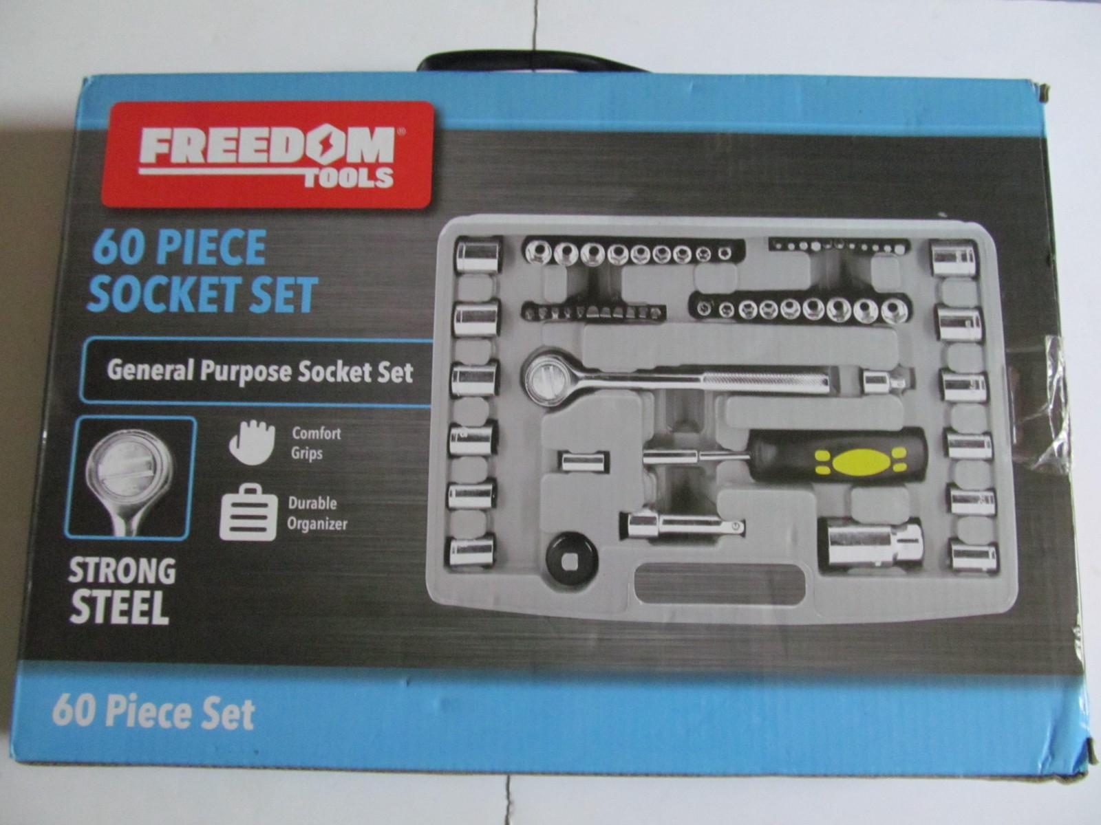 Freedom Tools 60 Piece Socket Set w/ Organizer Case Chrome SAE & Metric