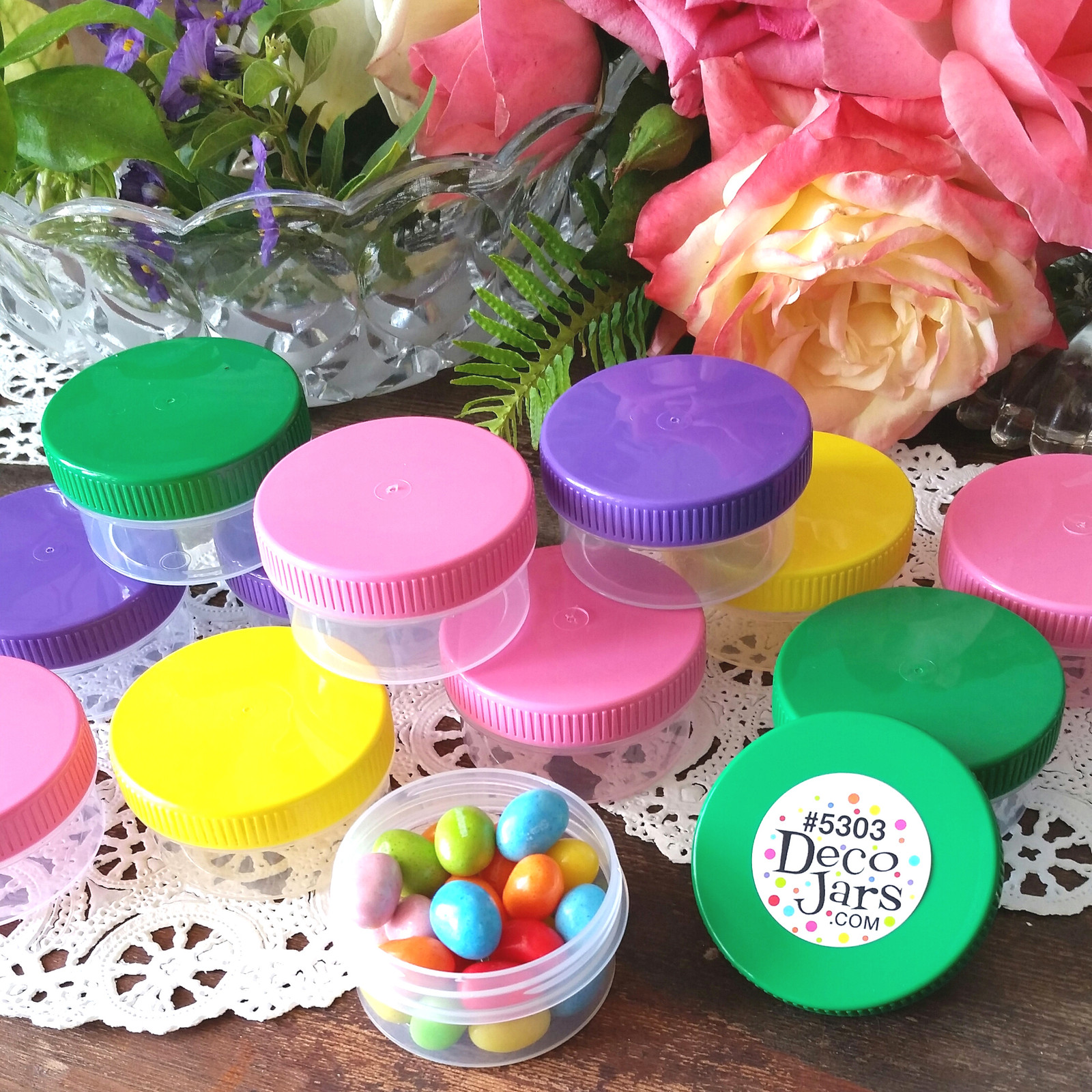 10 Wide Mouth 1 ounce Container Color Caps Party Favor Jars 5303 USA Reusable