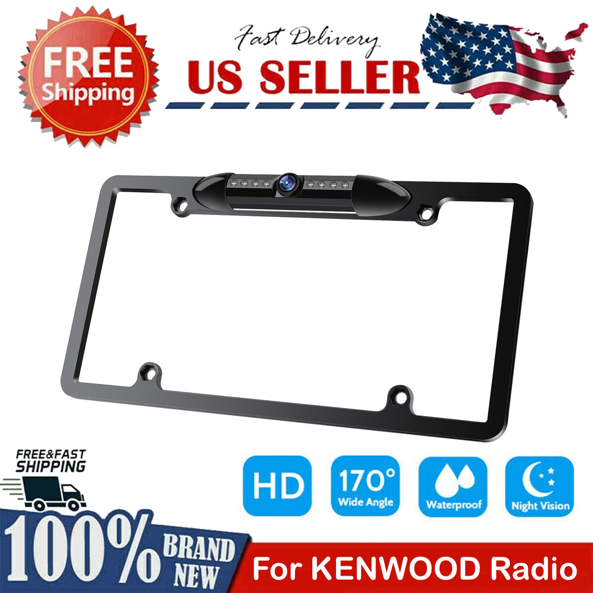 Backup Camera Rearview License Plate Frame for KENWOOD DNX-5180 DNX5180