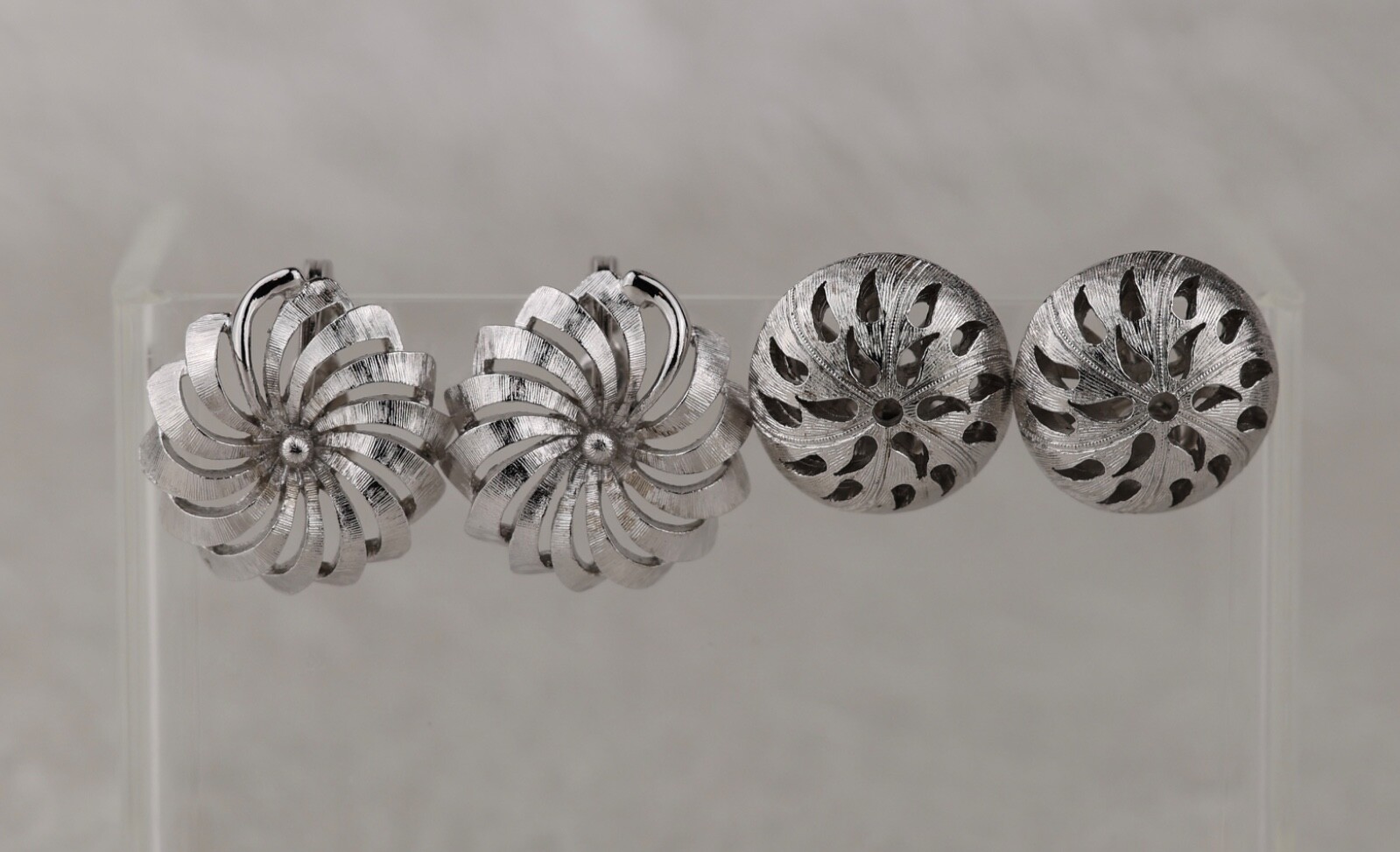 Two Pairs of Signed Silver-Tone Earrings: Monet & Trifari