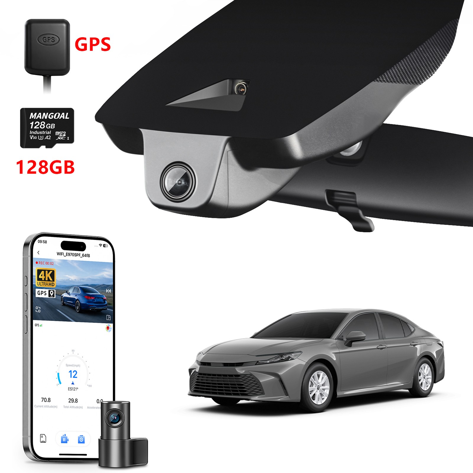 Mangoal Front 4K+ Rear 1080P Dash Cam Custom for Toyota Camry 2025 2026 OEM Look