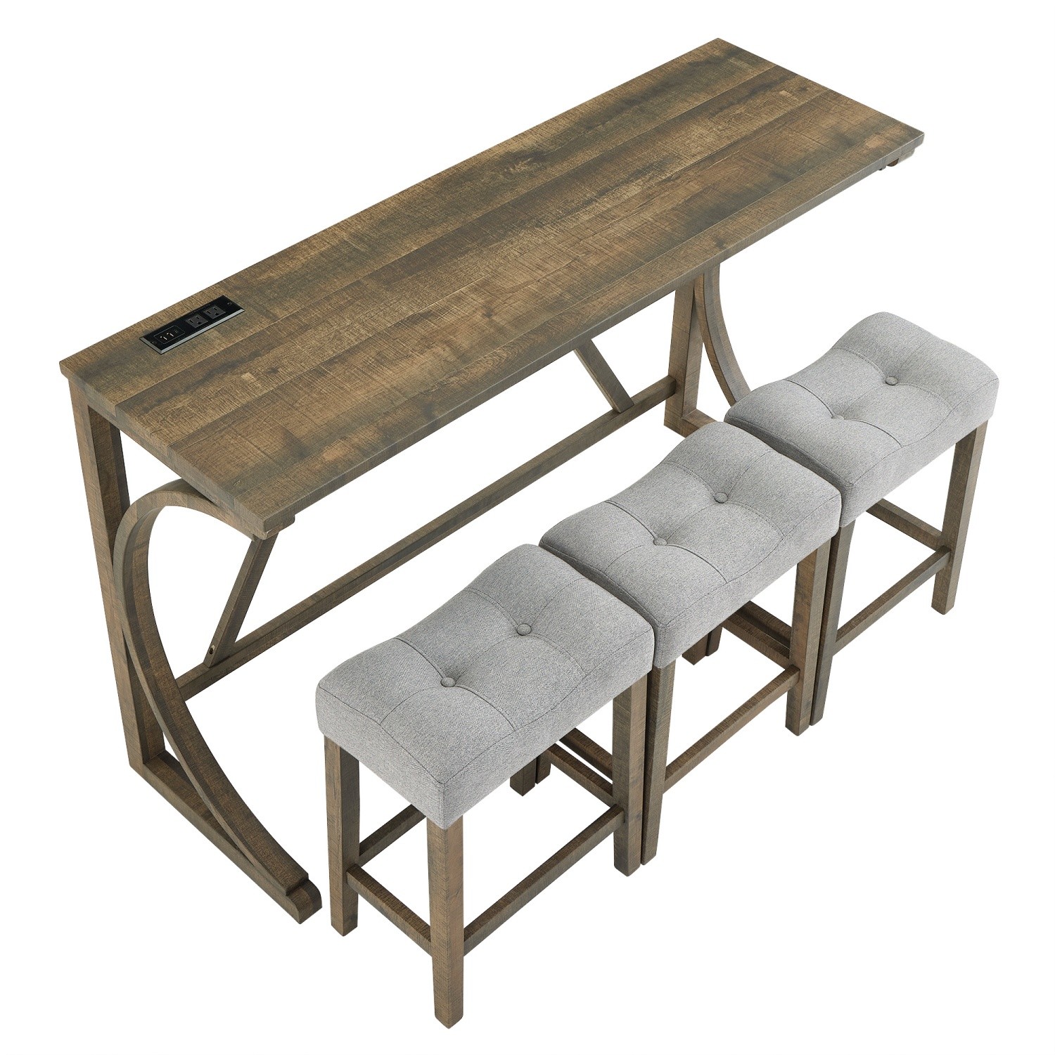 Modern 4 Piece Bar Table Set w/ 3 Saddle Bar Stools & USB Port for Small Spaces