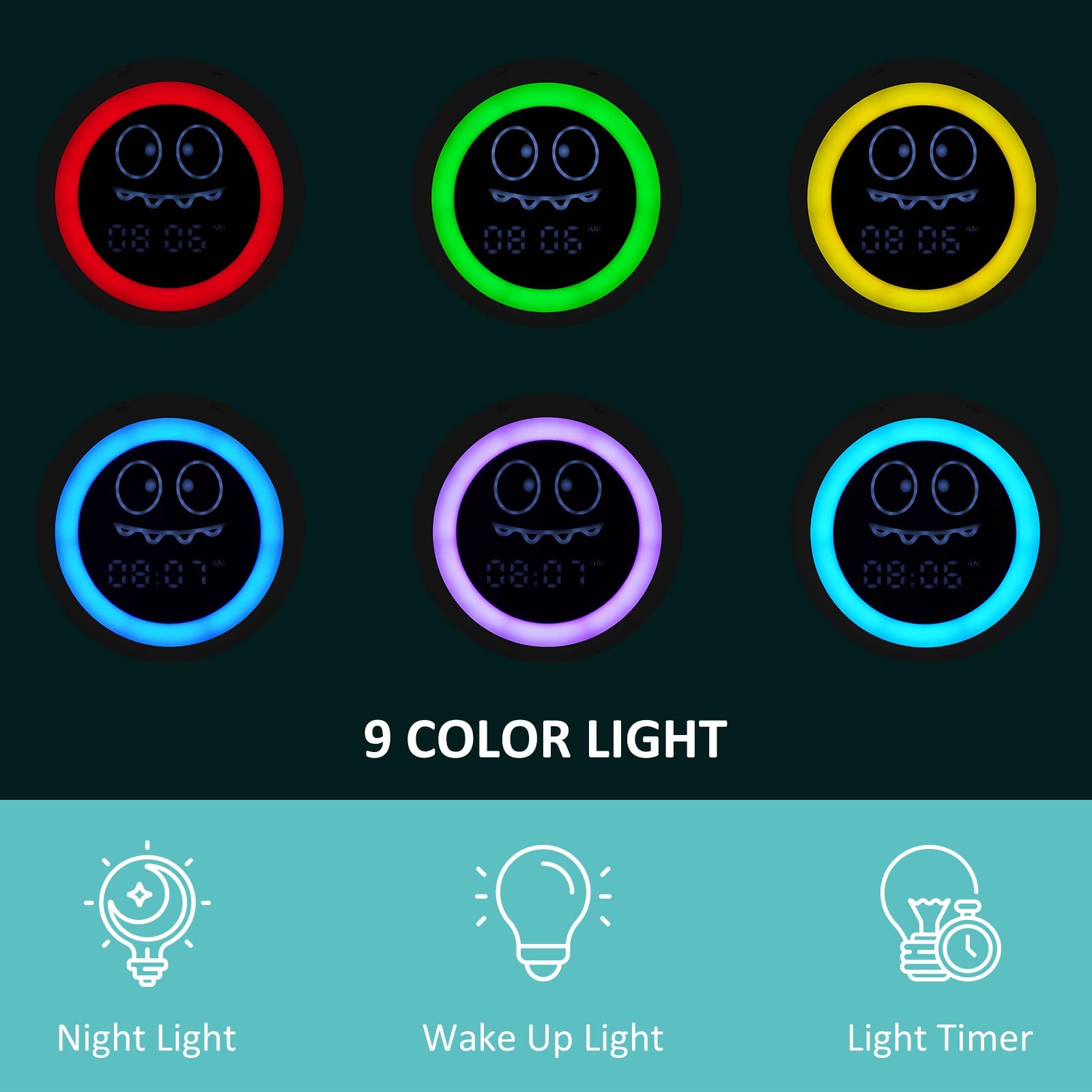 Alarm Clock, Sleep Training Clock with Night Lights, Sound Machine, Time to W...