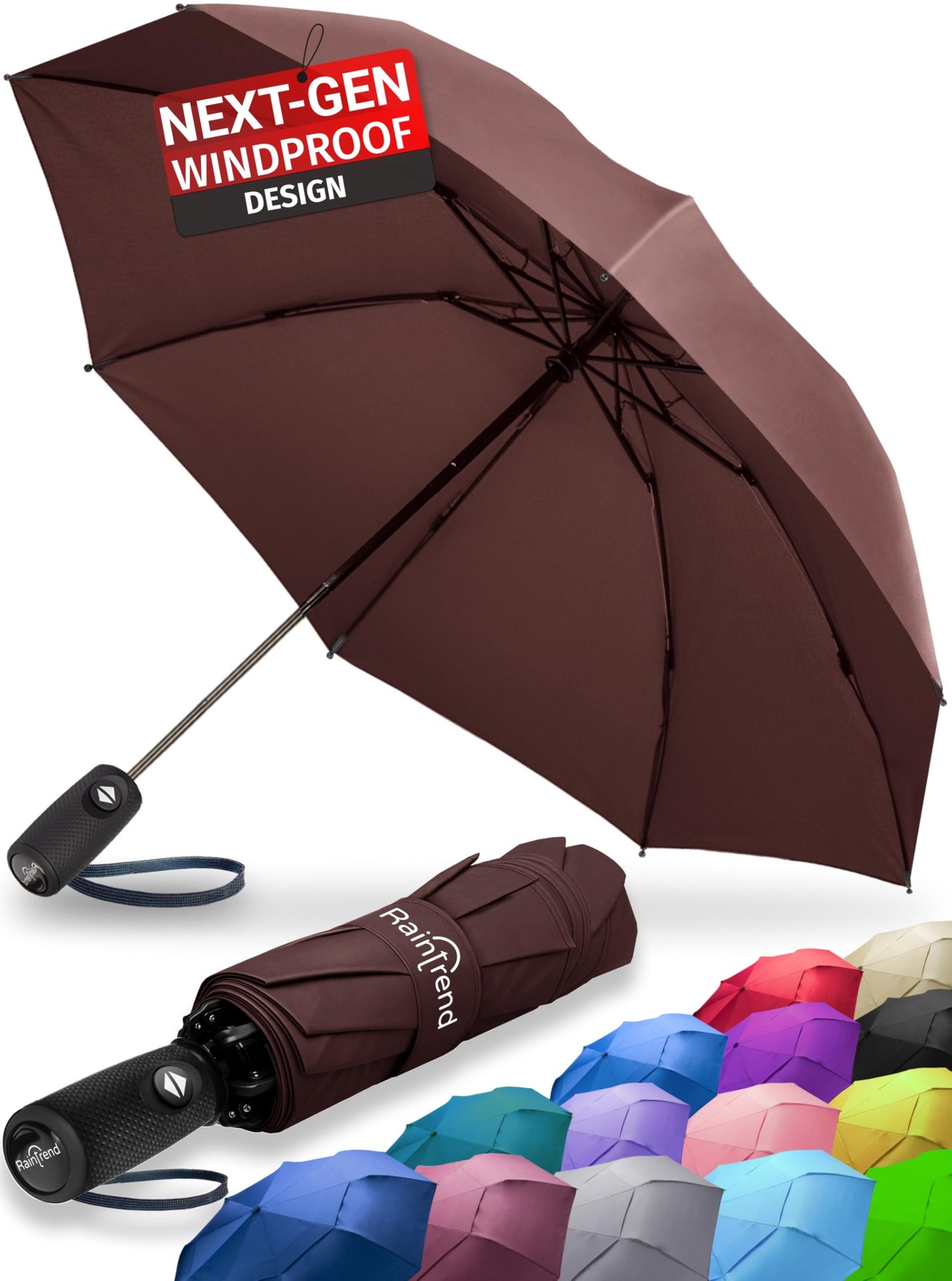 Umbrellas for Rain 46 inches (diameter), Standard length (pole), T1 Brown