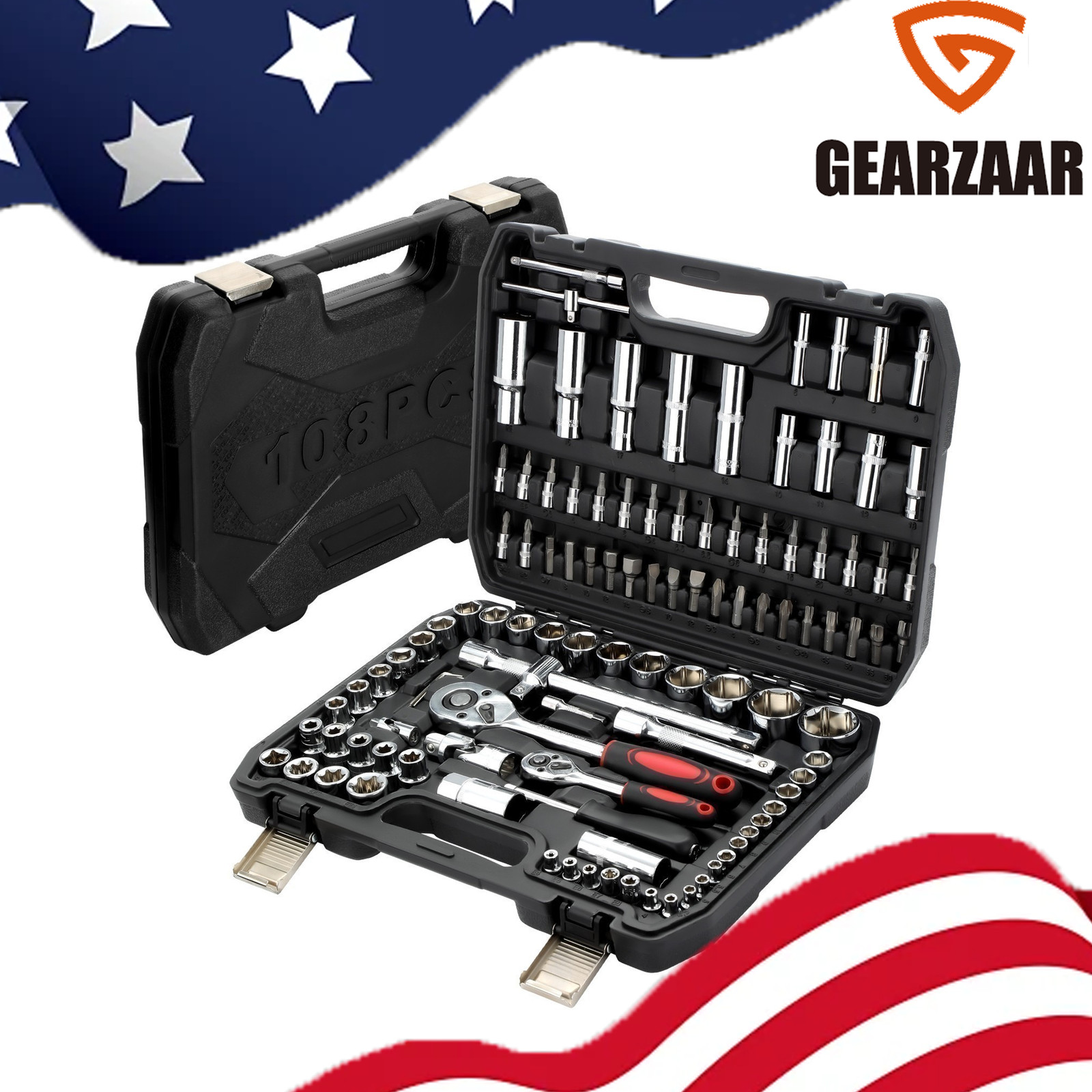 108X Mechanics Tool Set Kit 6-Point Socket Ratchet Wrench Set Repair Tool Case