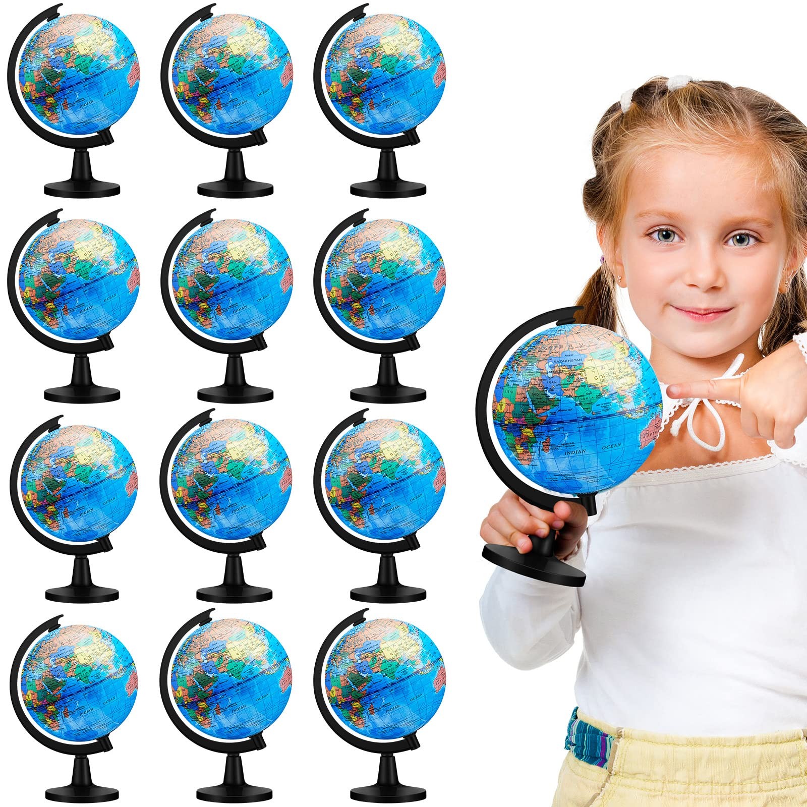 Meooeck 12 Pcs World Globe with Stand 4.6 Inch Geographic World Globe Bulk fo...
