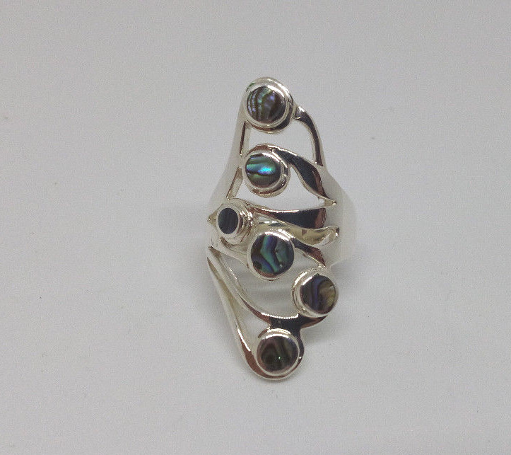 Sterling Silver Green Abalone Shell  Flower Design Statement Ring