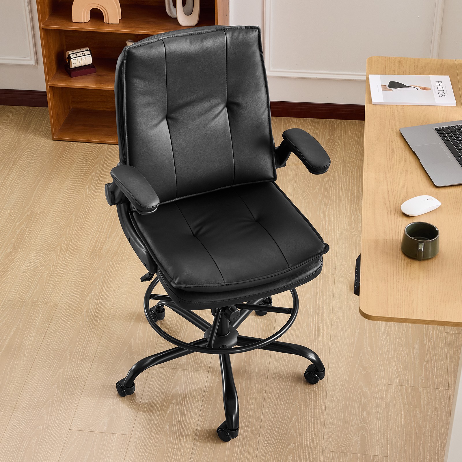 Drafting Chair Tall Office Chair with Padded Flip-up Armrests Executive Black