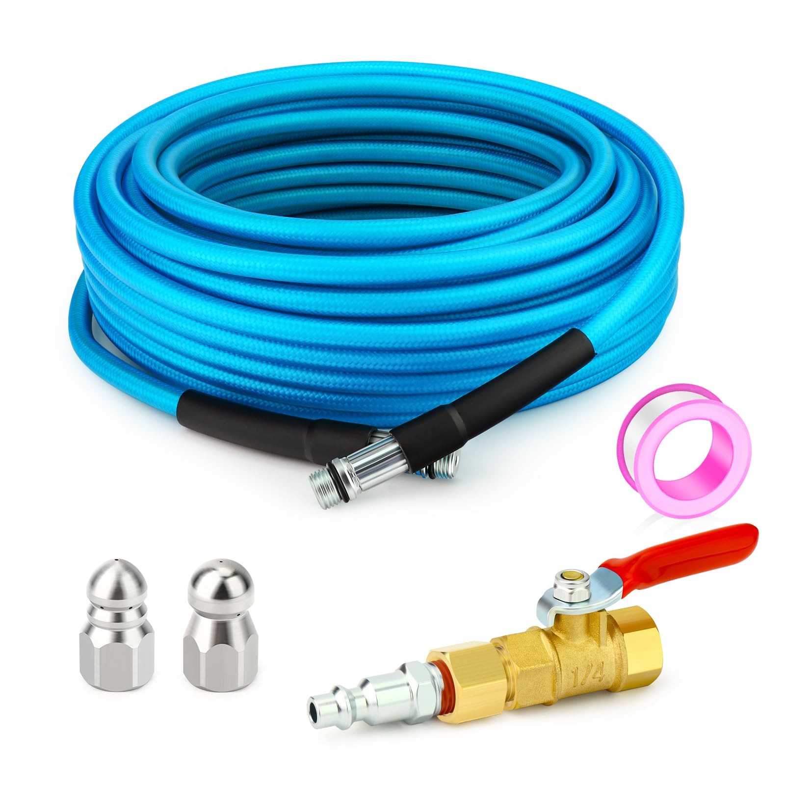 33feet Home Dryer Vent Duct Cleaning Kit, 2 Jetter Nozzle, 1/4" NPT Ball Valv...