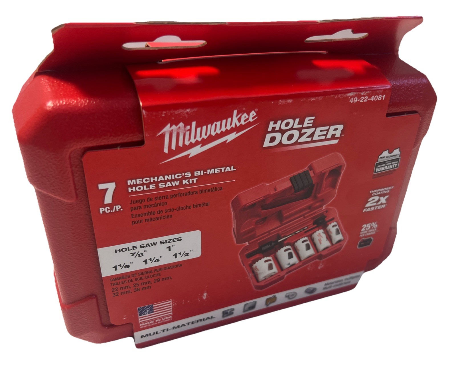 BRAND NEW MILWAUKEE 49-22-4081 7 PC HOLE DOZER™ Mechanic's Bi-Metal Hole Saw Kit