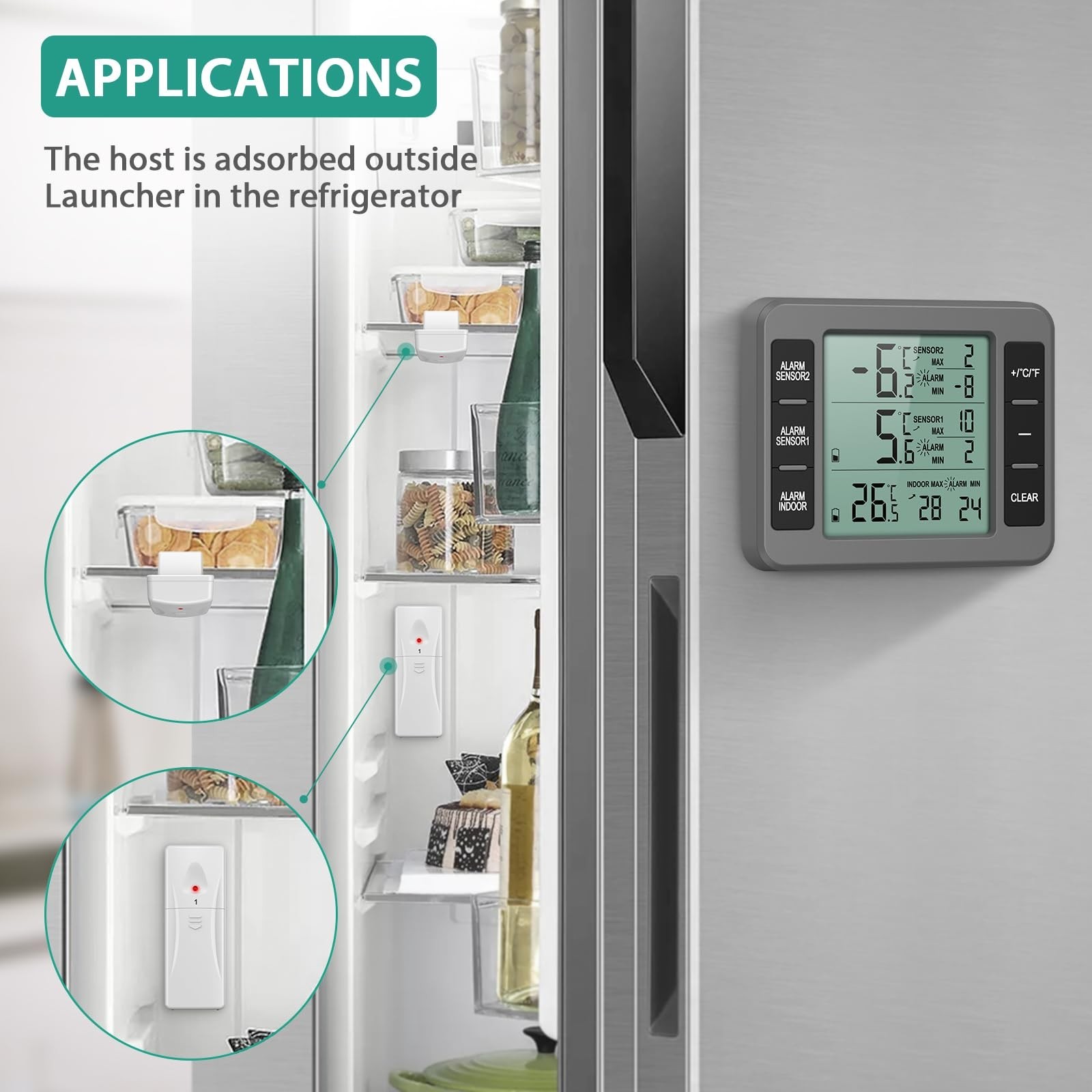 ORIA Refrigerator Thermometer, (New Version) Wireless Digital Freezer Thermom...