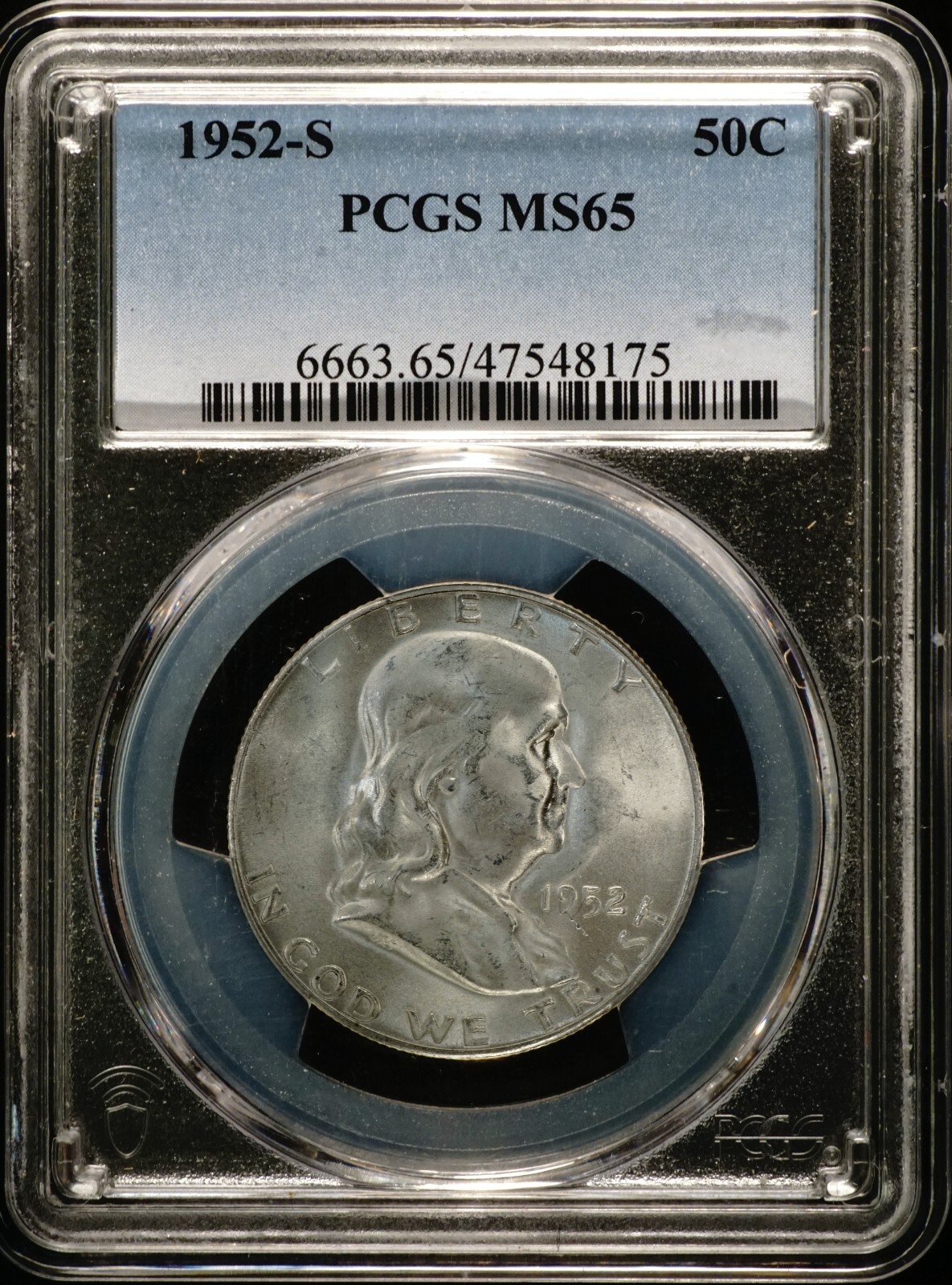 1952-S Silver Franklin Half Dollar Uncirculated PCGS MS65,  1175