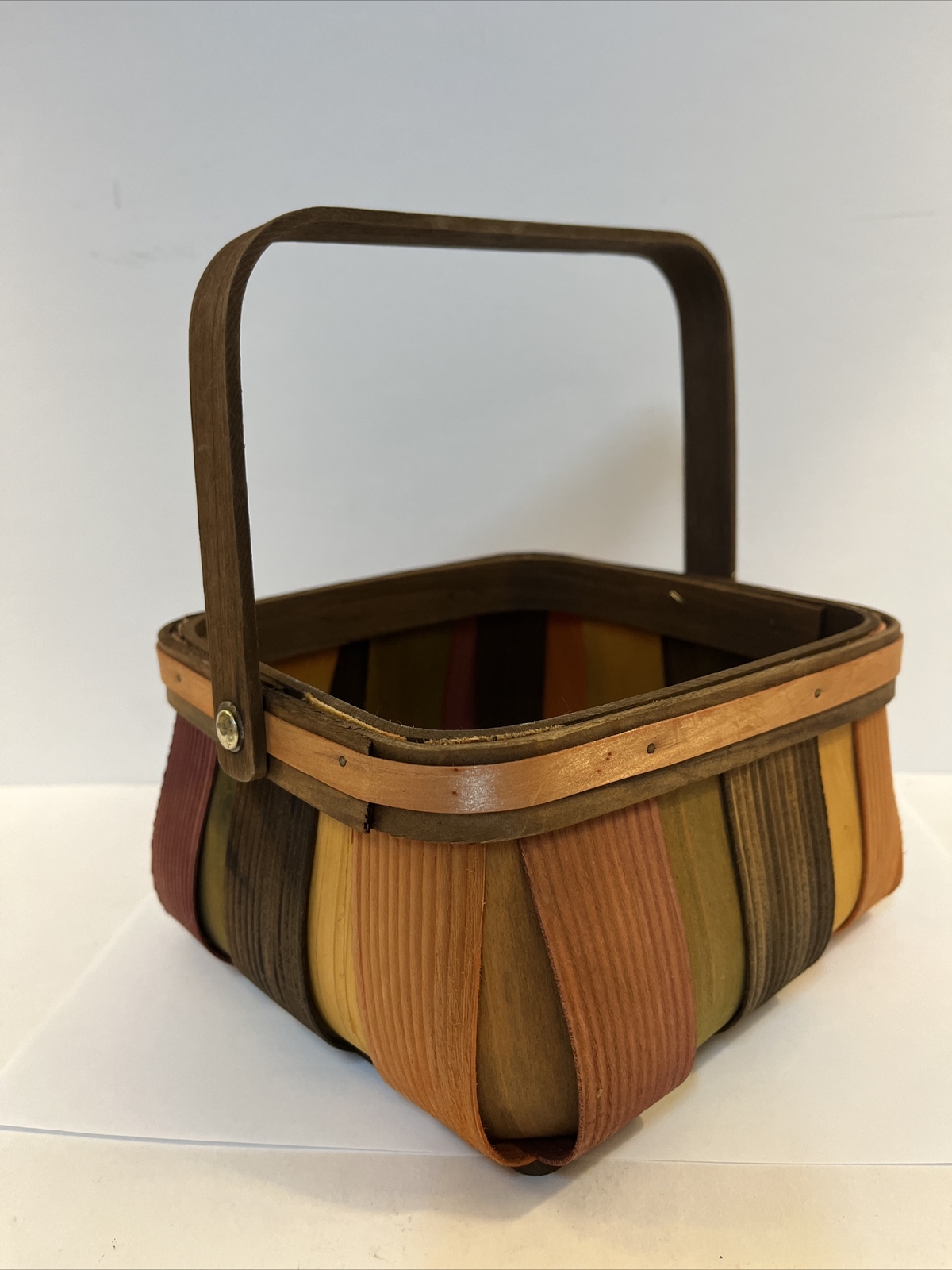 Multicolor Split Wood Square Basket With Handle