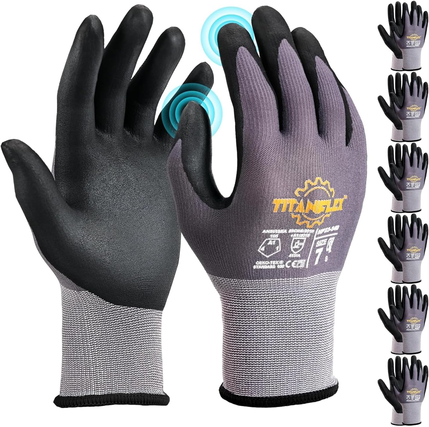 Work Gloves Microfoam Nitrile Coated Men Women-6 Pairs, Safety Warehouse Gloves
