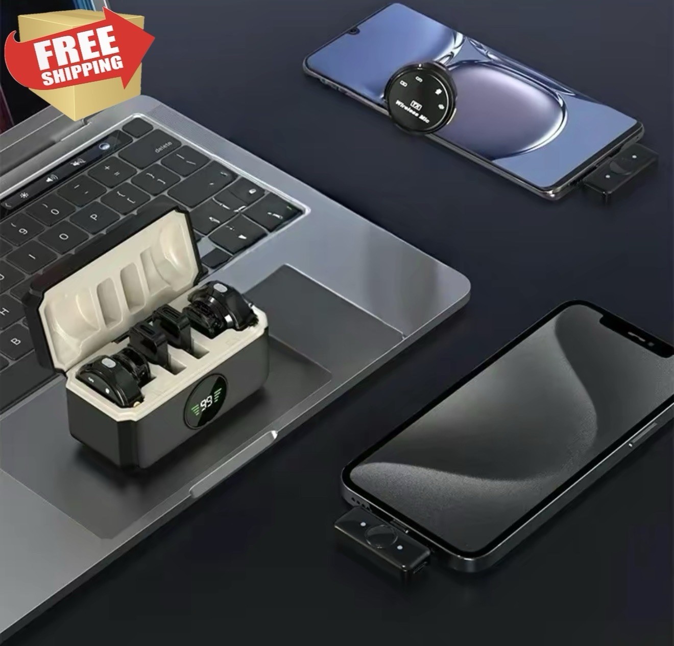 3 in 1 Microphone for iPhone/Android/Camera, Wireless Lavalier Microphone