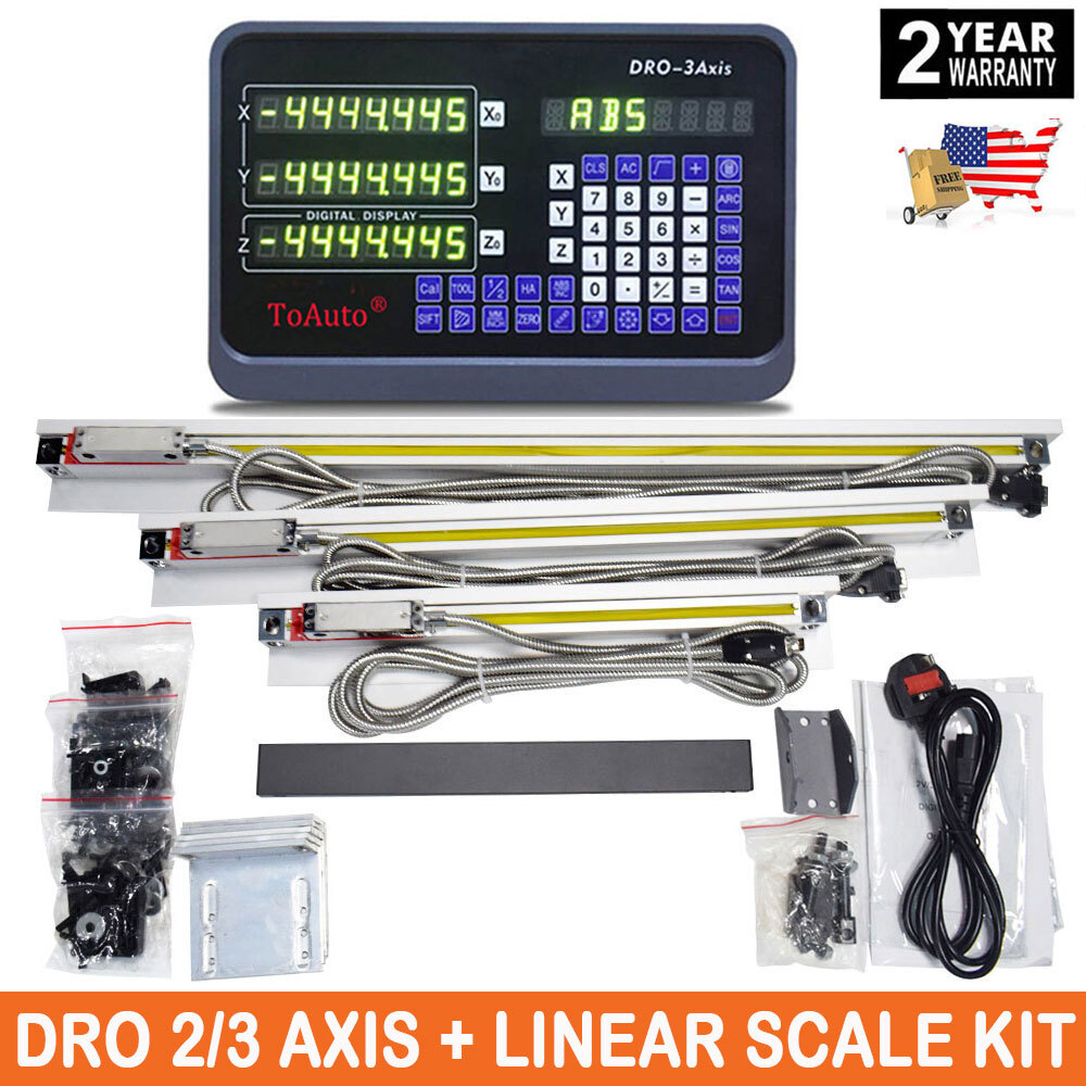 TOAUTO 5um Linear Scales + DRO 2/3 Axis Digital Readout Set for Mill Lathe,US