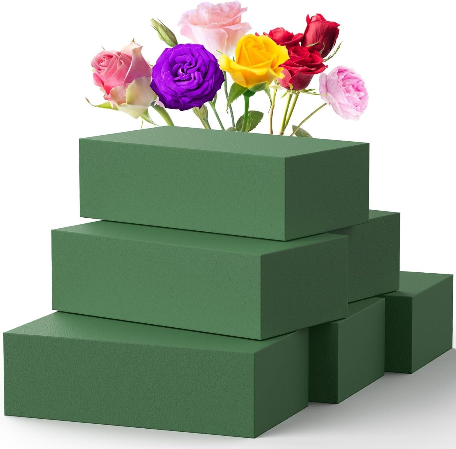 Upgraded 6 Pack Floral Flower Foam Blocks, Green Plant Foam for Flower Arrang...