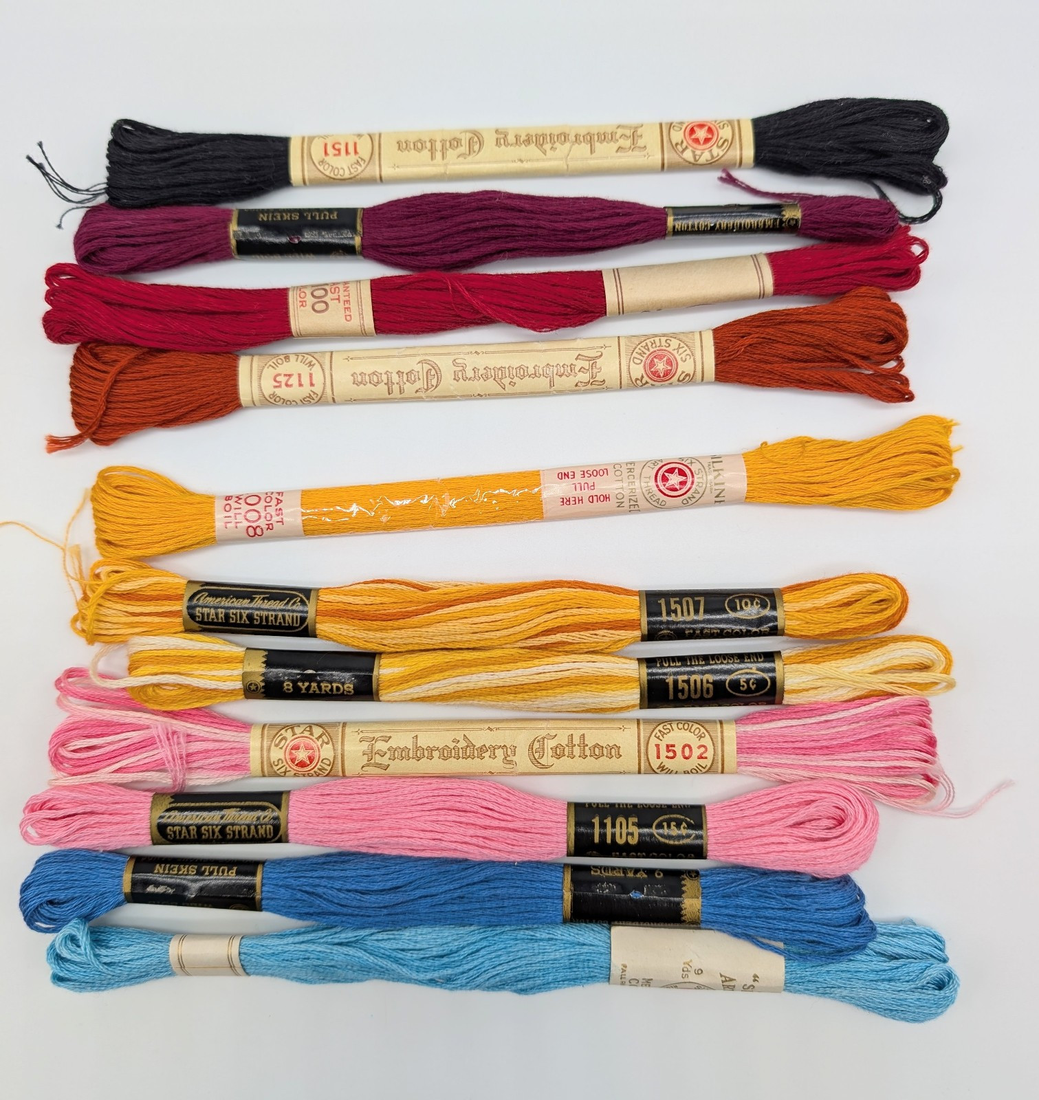 Mixed Lot Of 11 Star Six Strand Embroidery Floss Skeins Vintage Red Orange Pink