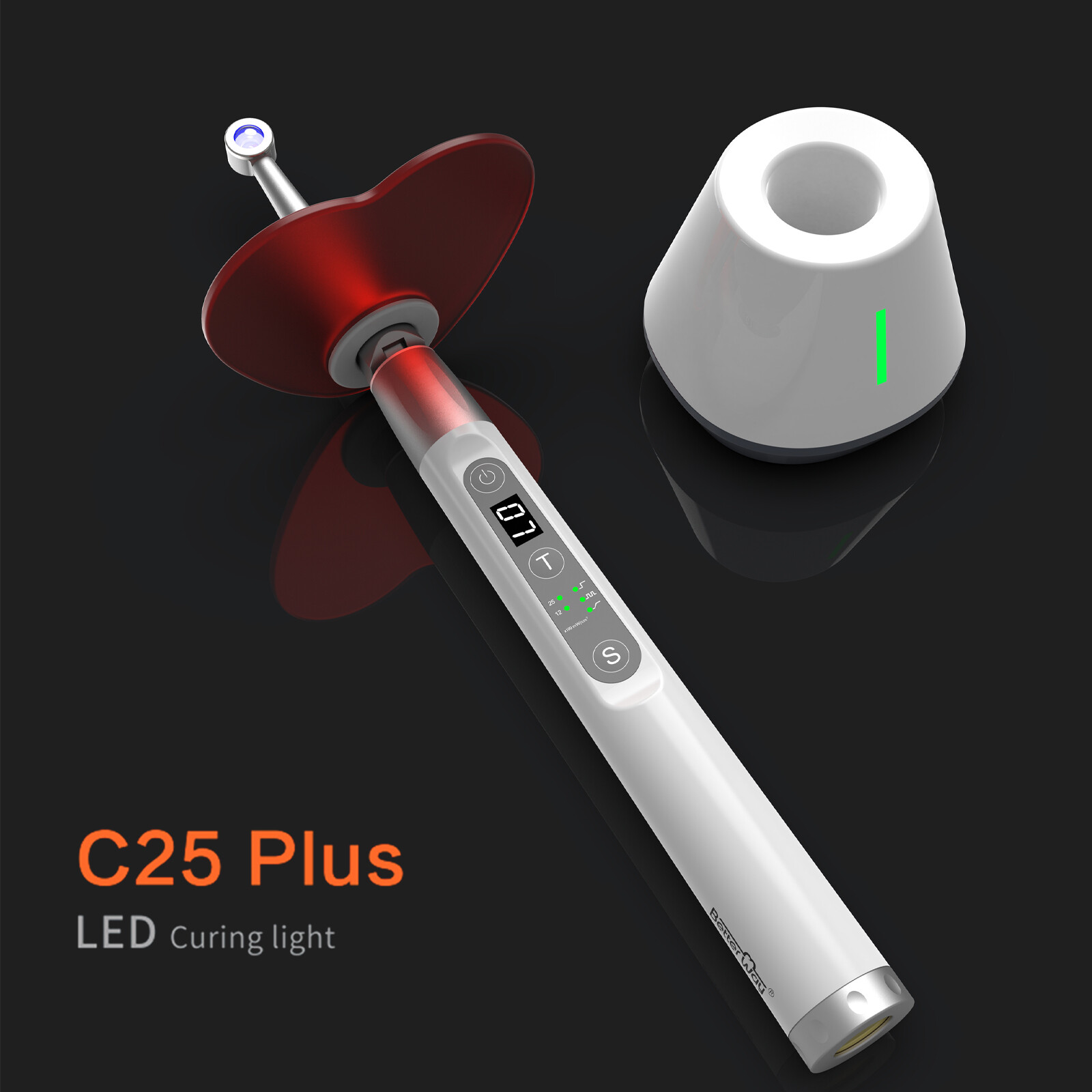 C25Plus 10W Dental LED Curing Light 1Second Wireless Cure Light Flexible Head US
