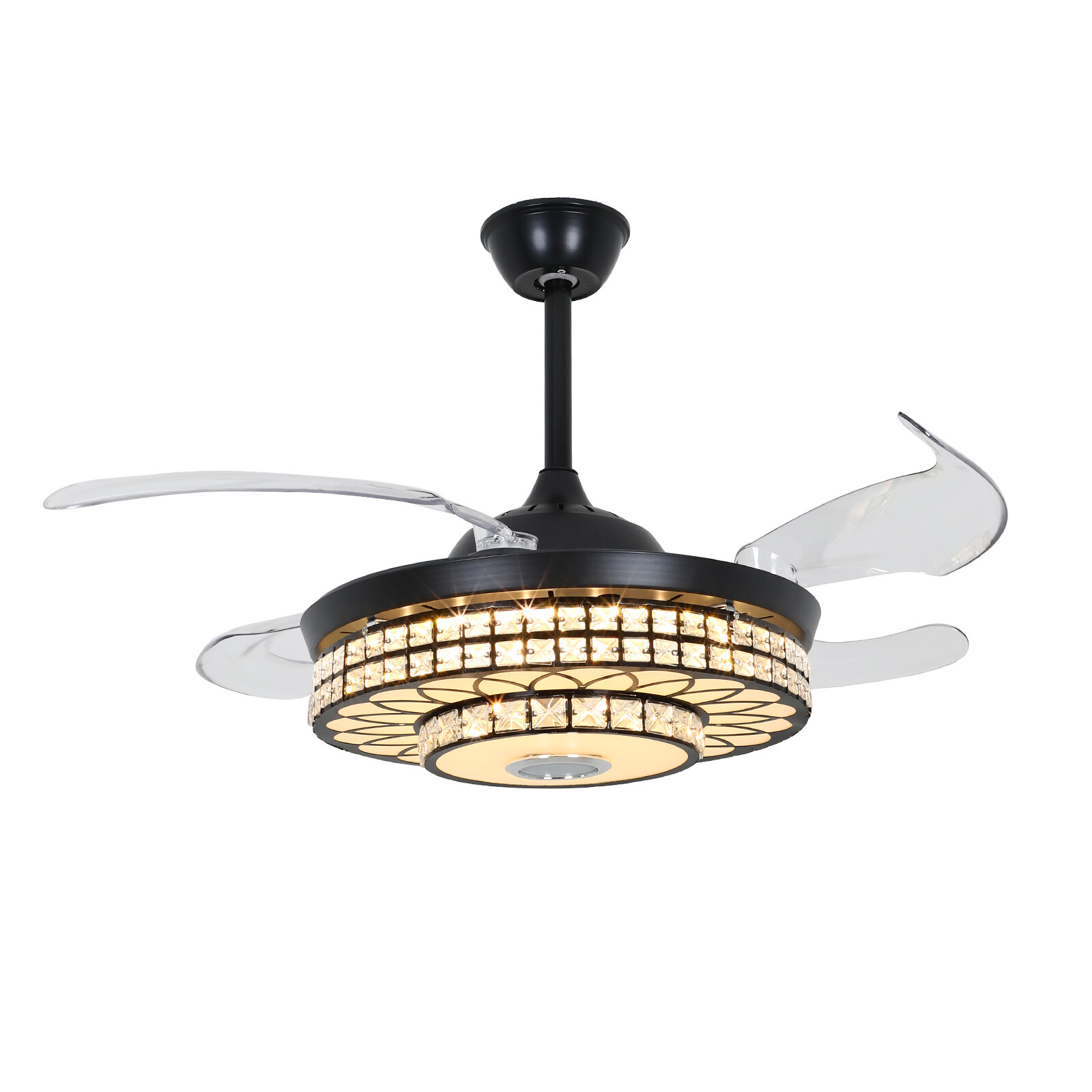 42" Retractable Ceiling Fan w/ Light & Bluetooth Speaker Dimmable LED Chandelier