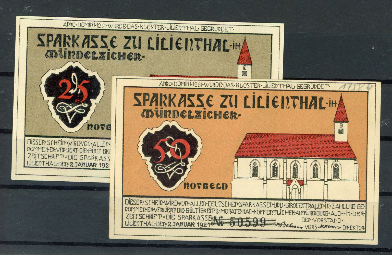 Lilienthal 2 Bills Notgeld Paper Money Germany 2/19858