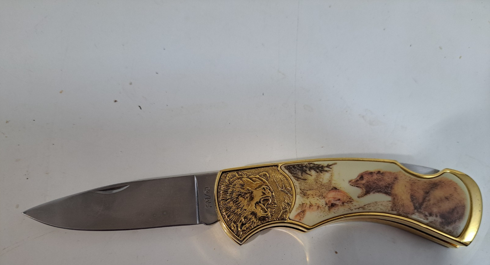 Franklin Mint Folding Collector Knife, Wild Boar Pattern, New