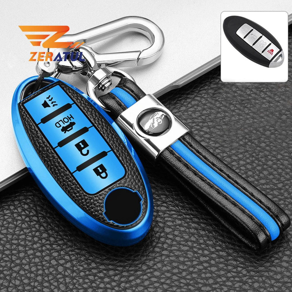 Leather TPU 4 Button Key Fob Cover Case for Altima Maxima Rogue 370Z