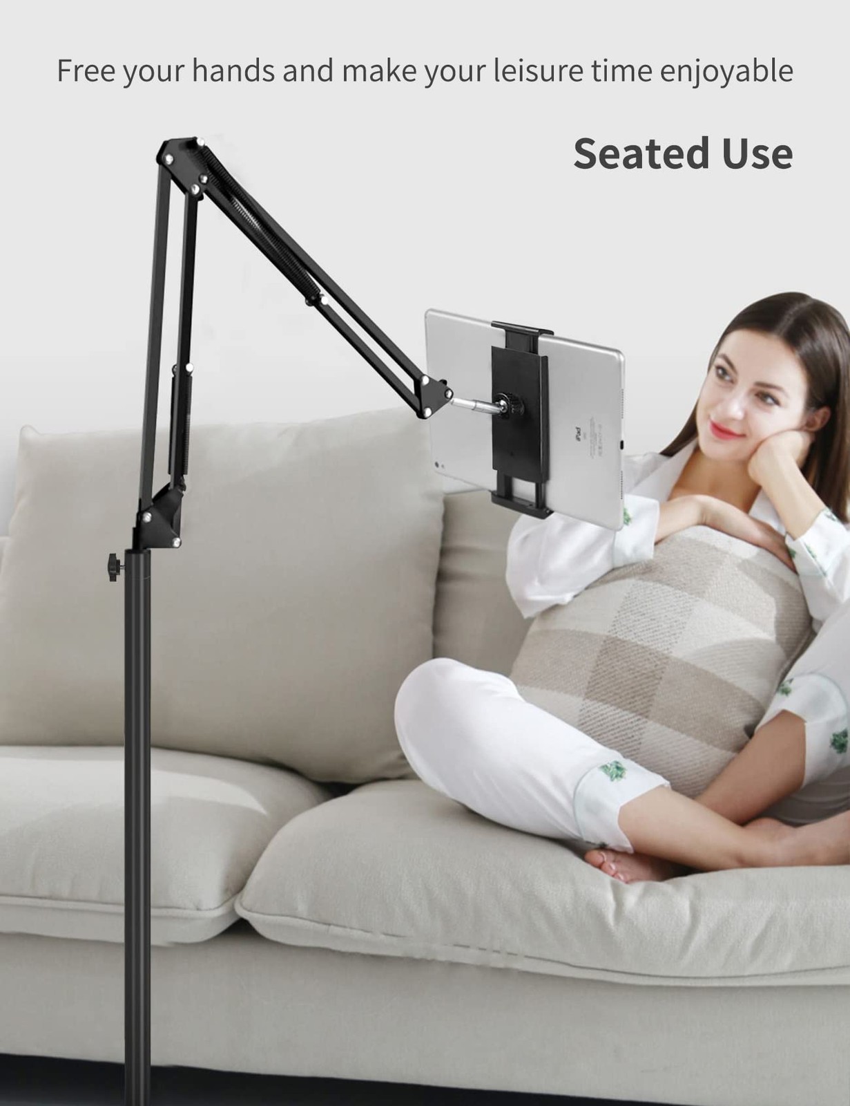 Tablet Floor Stand with Double Weight Base, Overhead Bed Phone Mount Height A...
