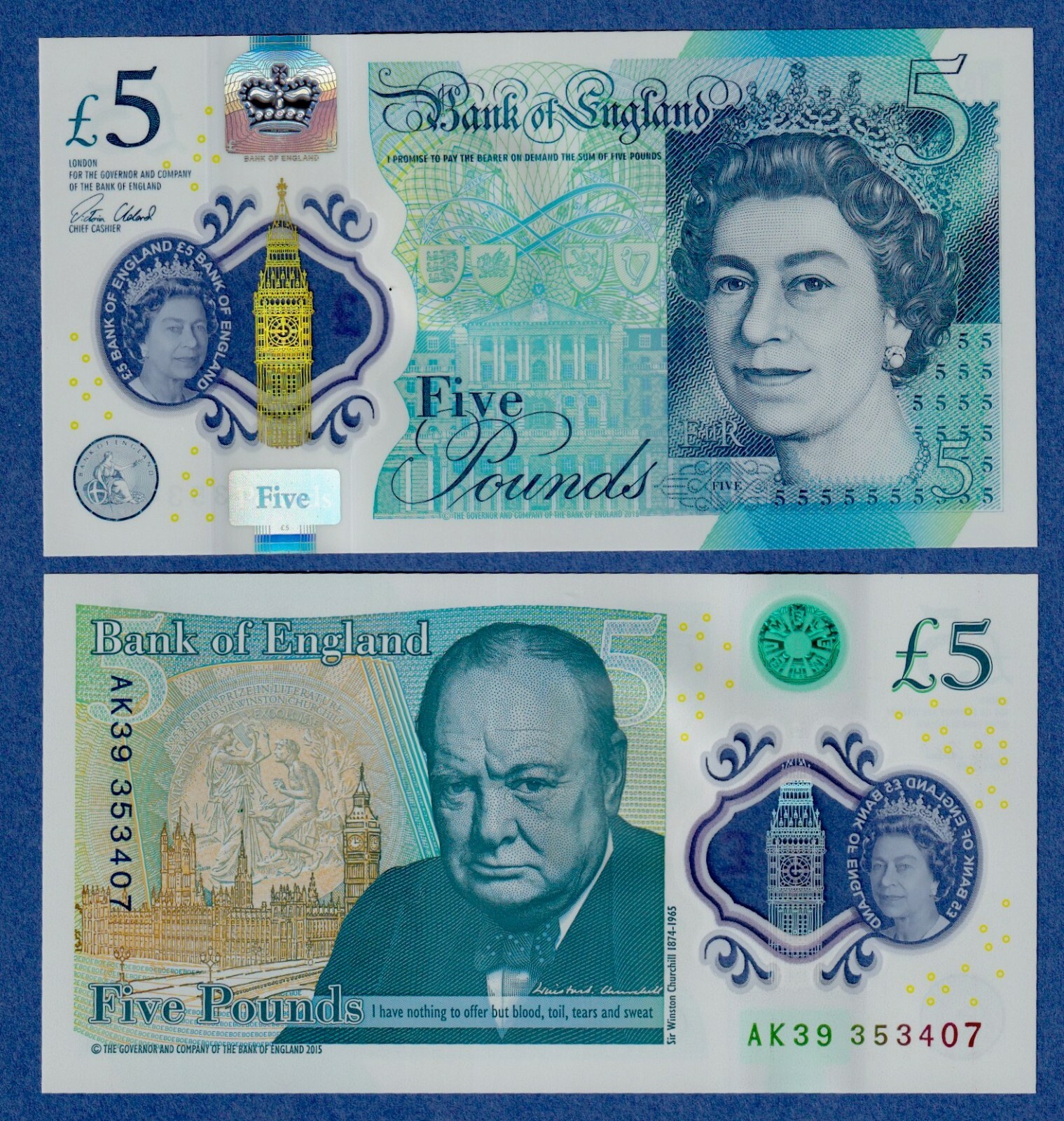 Great Britain / UK / England 5 Pounds (2016) P-394 UNC Polymer Queen Elizabeth