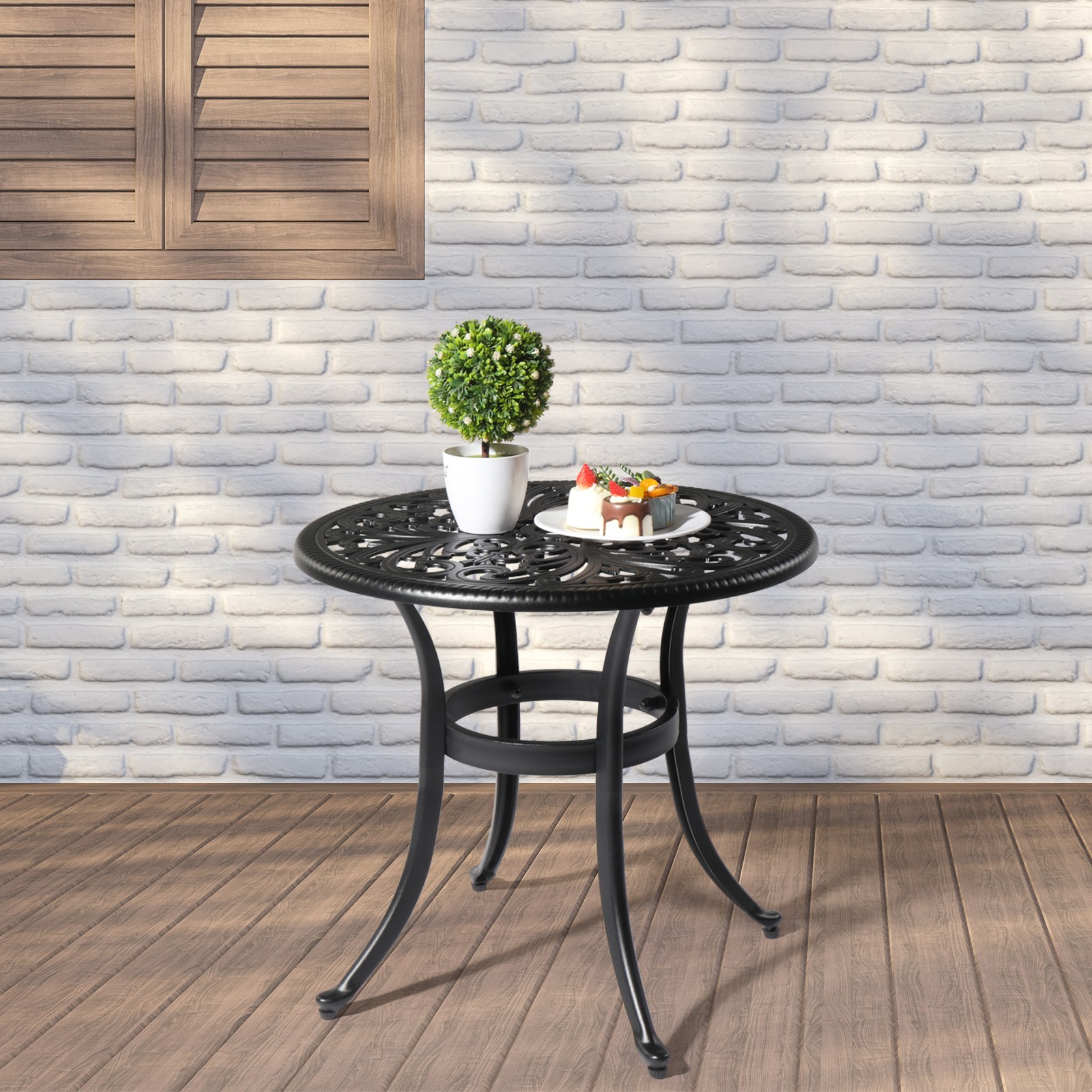 Phoenix Cast Aluminum Round Table, Patio End Table Side Table