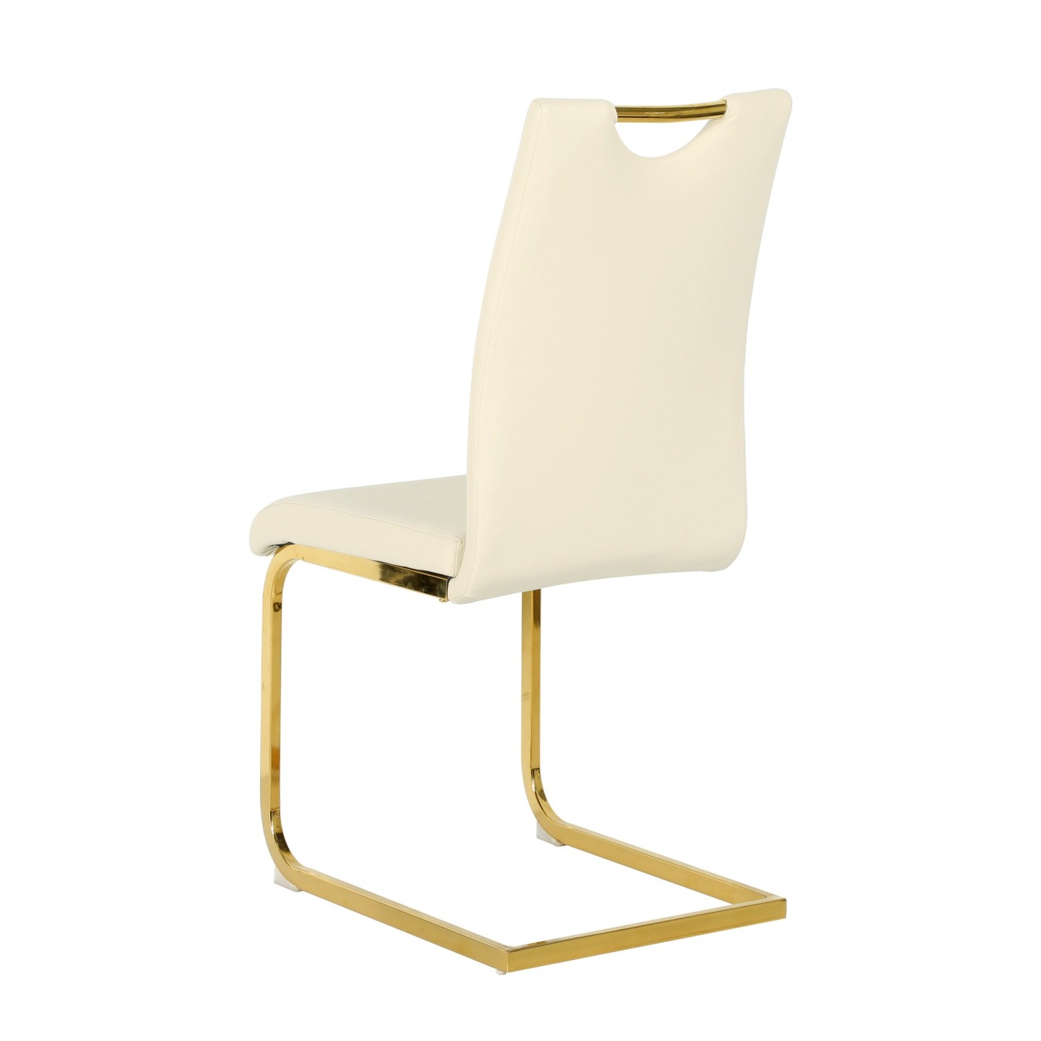 Set of 2/4 High Back Dining Chairs Light Yellow Leather with Gold Metal Bow Leg