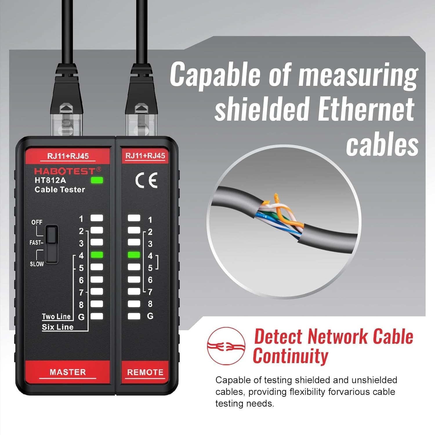 Durable Ethernet Cable Tester with LED Display for Quick Wiring Diagnostics
