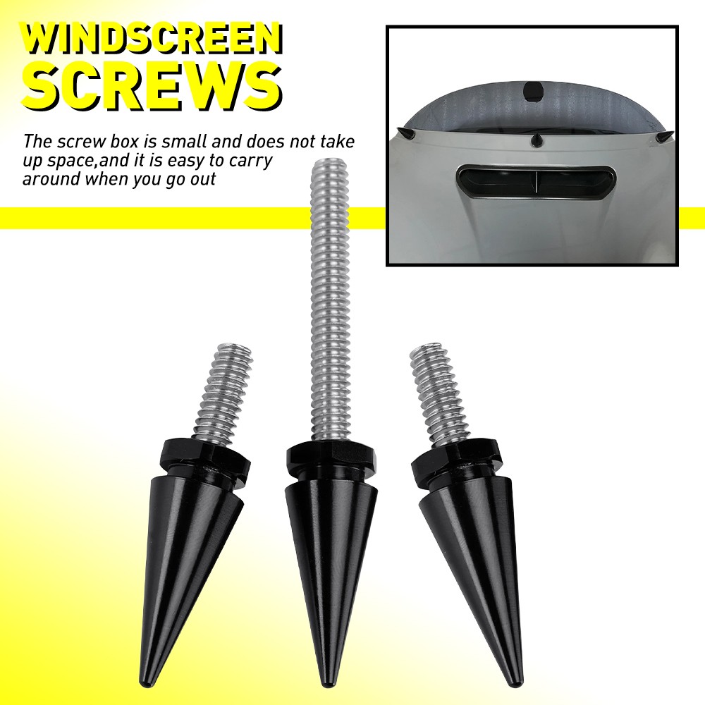 Fits Harley-Davidson Street Glide 2014-on 3Pcs/Set Windshield Spike Bolts Black
