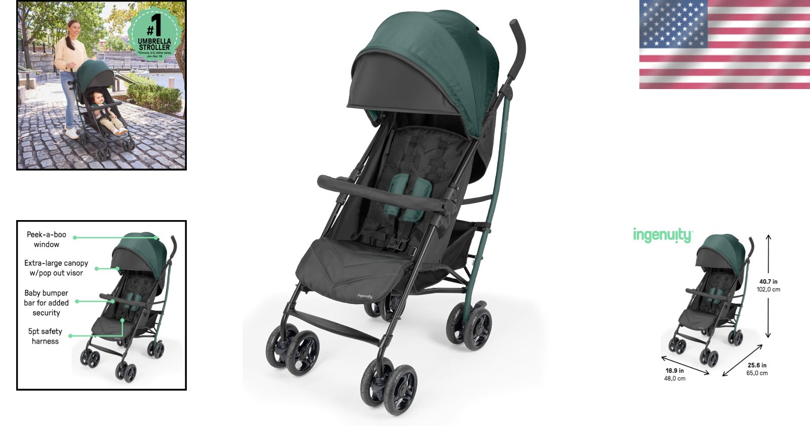 Lightweight Folding Stroller with Car Seat Compatibility & Extra-Large Canopy