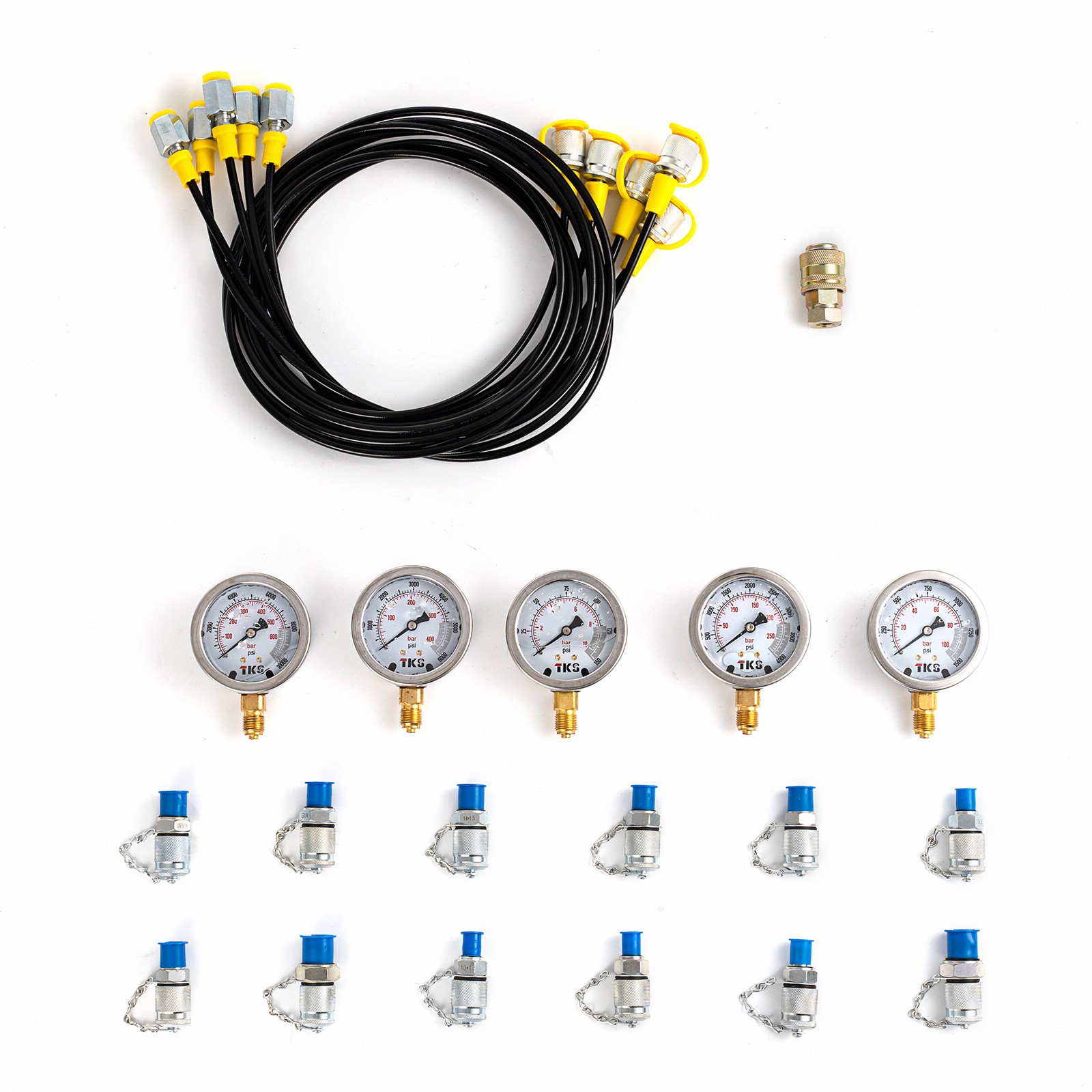 Hydraulic Pressure Test Kit 10000psi 5 Hoses 5 Gauges 13 Couplings 14 Connectors